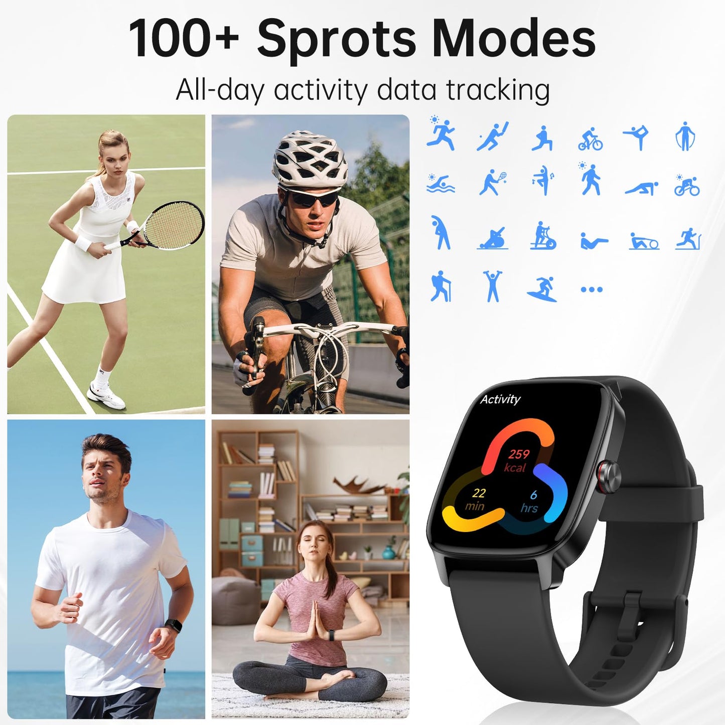 Smart Watch for Men Women with Bluetooth Call & AI Voice, 1.85" HD Fitness Tracker with Heart Rate SpO2 Sleep Monitor, 100+ Sports Modes, Mini Games, IP68 Waterproof Smartwatch for Android iOS Phones