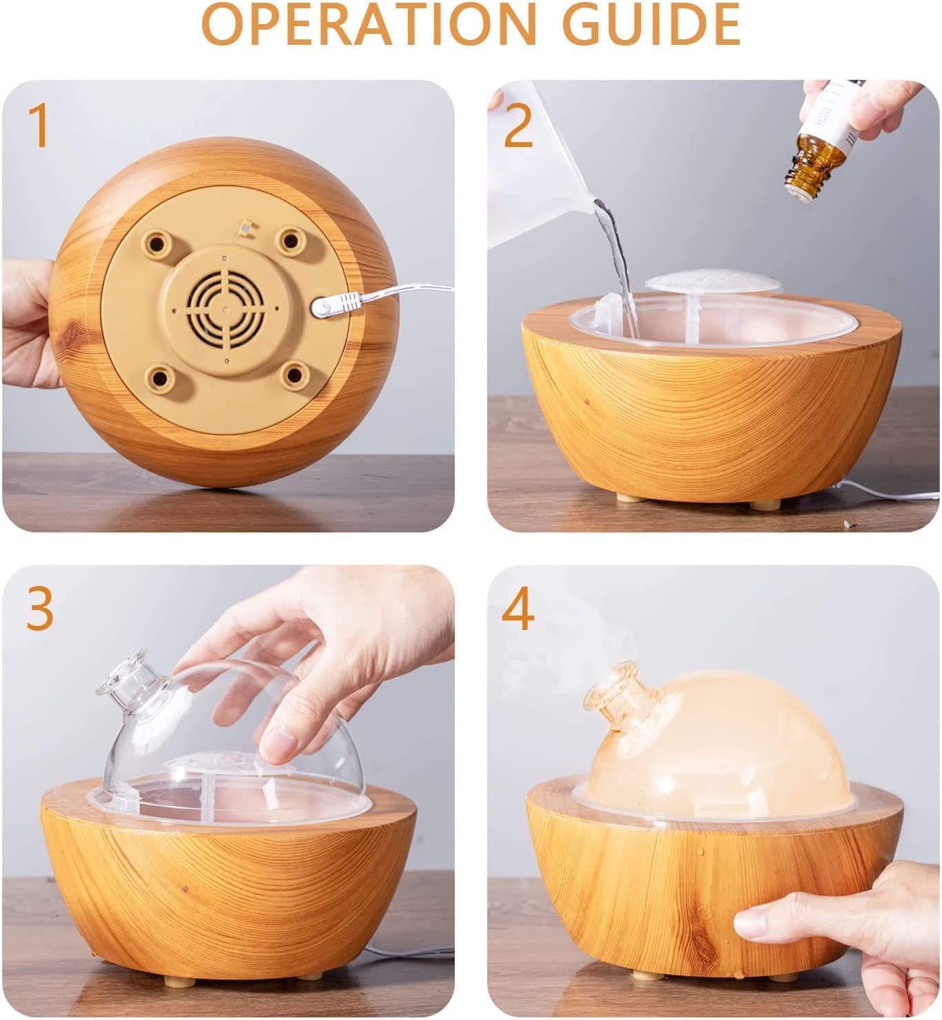 280ml Glass Essential Oil Diffuser Wood Grain Base Air Aroma Diffusers for Aromatherapy Cool Mist Humidifier with Safe Auto Shut-Off and 7 Color LED Night Lights for Home Office Room