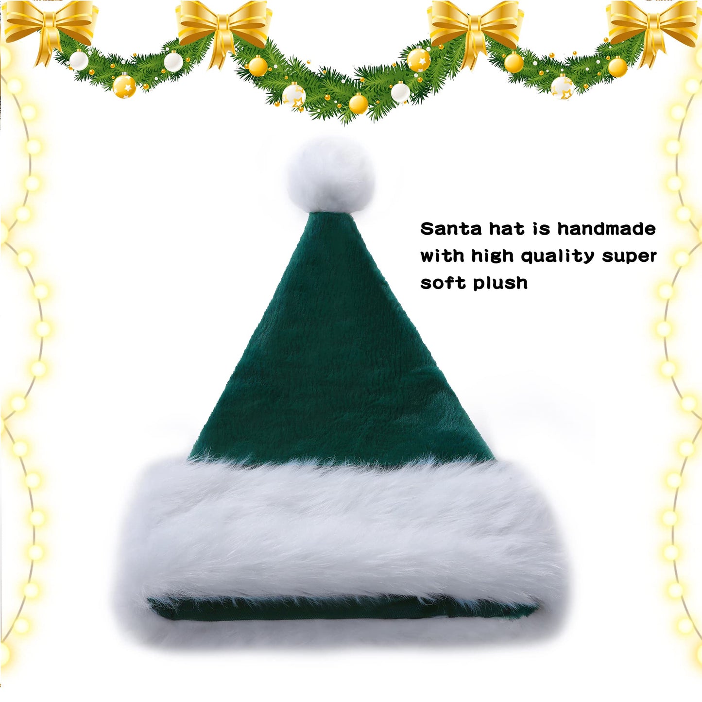 Tokforty Santa Hats, Green and White Santa Hats for Adults, Unisex Velvet Touch Comfort Christmas Hats for New Year Festive Party Christmas Supplies