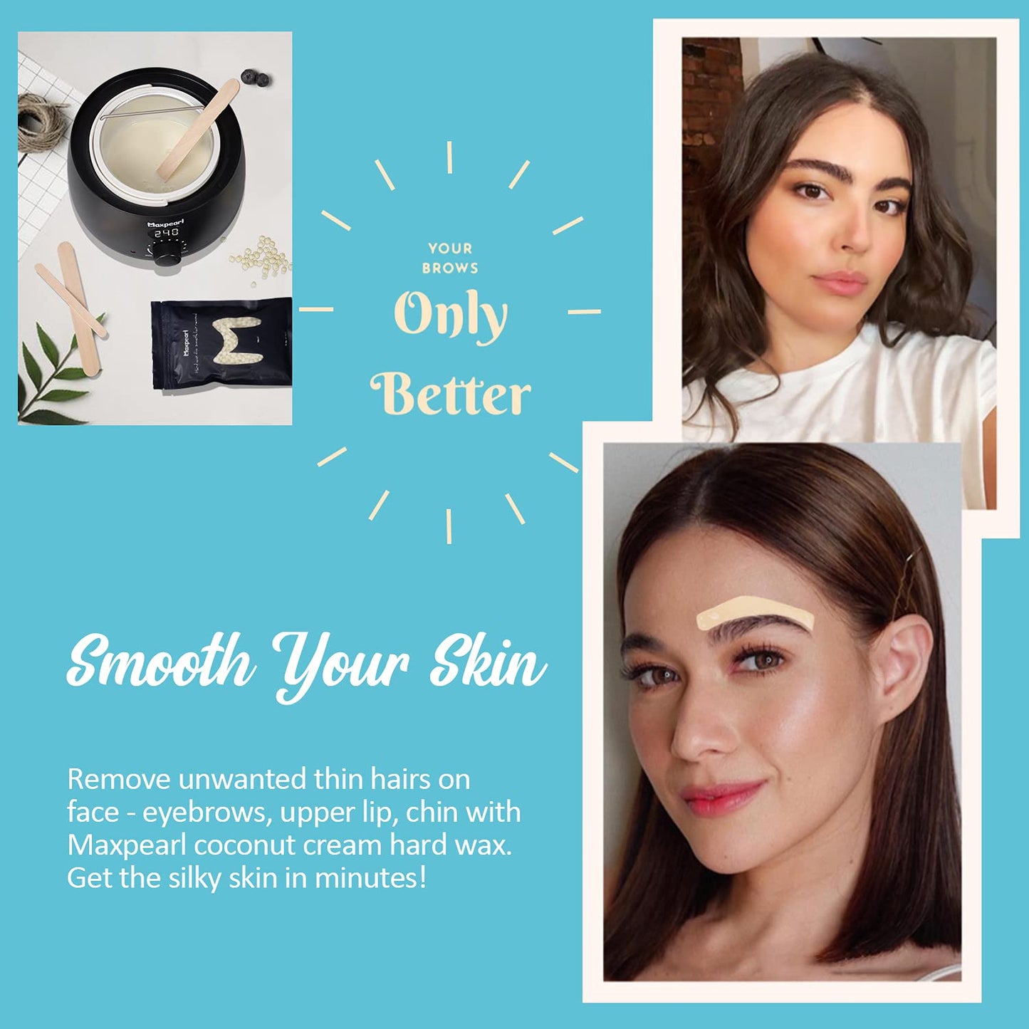 Maxpearl Digital Waxing Kit - Women Men Hard Wax Melt Warmer Kit for Hair Removal - Sensitive Skin, Eyebrows, Face, Underarms, Brazilian, Bikini, Legs