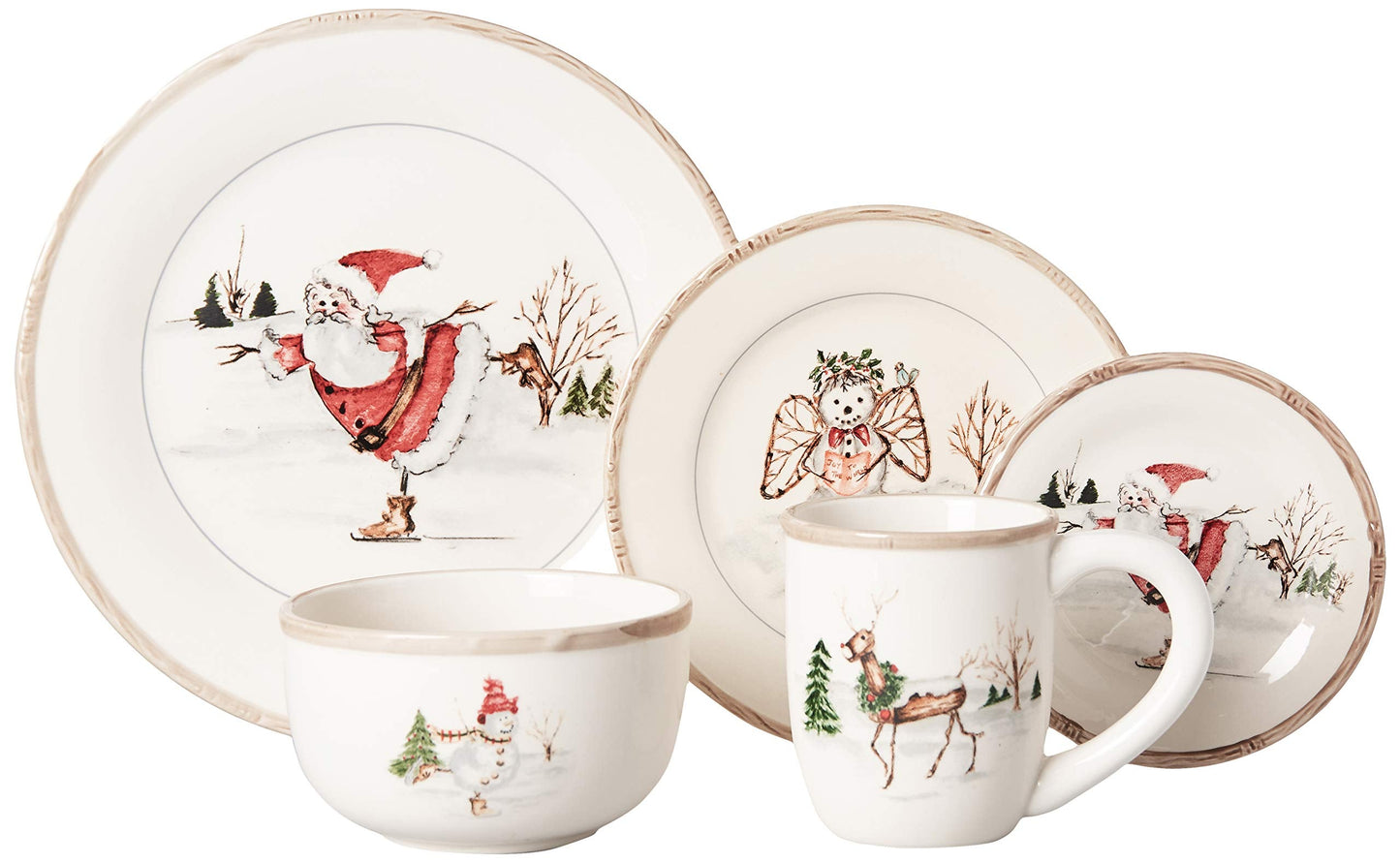 American Atelier Christmas Twig Holiday Dinnerware Set – 20-Piece Christmas-Themed Earthenware Dinner Party Collection, Unique Gift Idea for Christmas or Birthday Cream