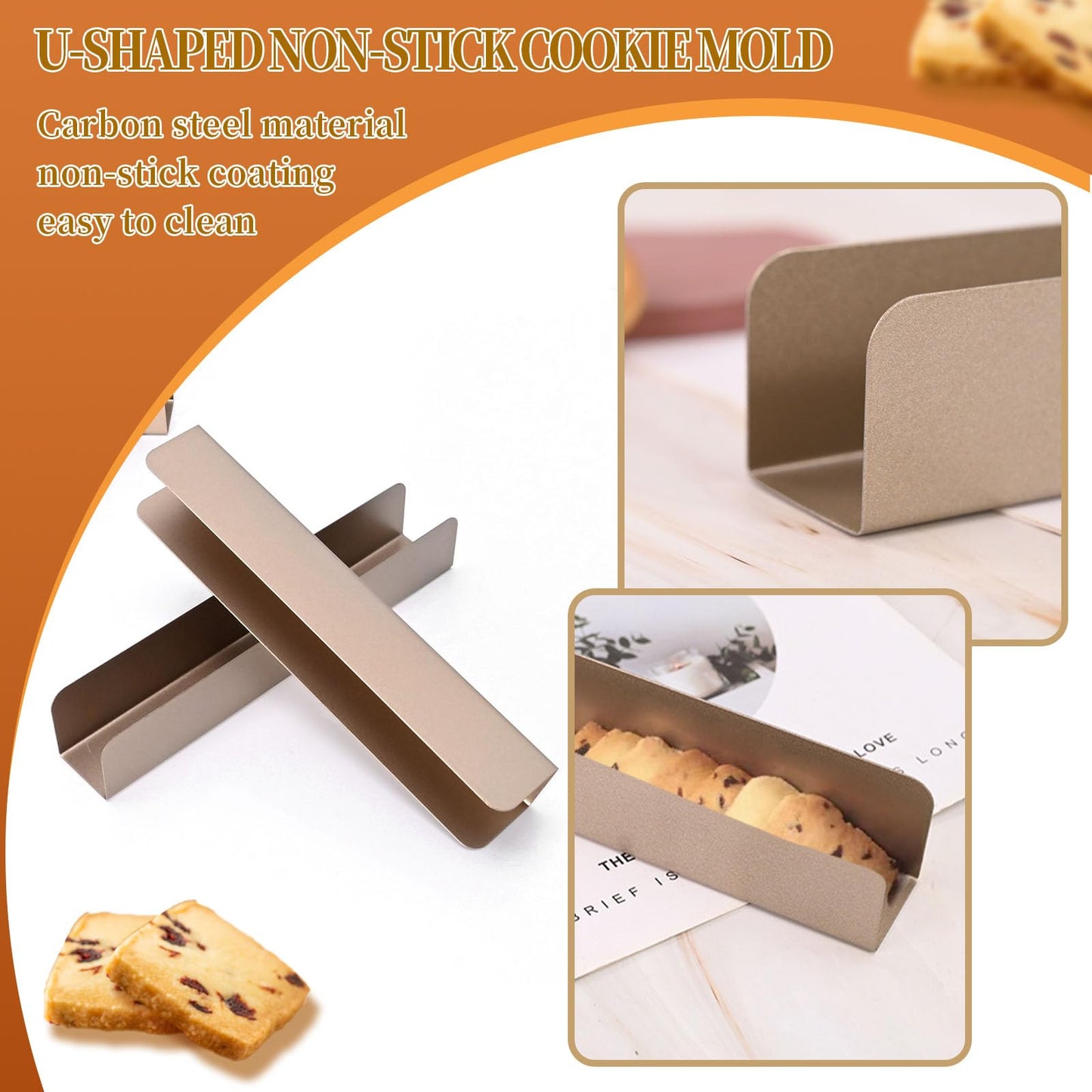 4PCS Cookie Cutter Long Non- Stick, Rectangle Cookie Cutters, Carbon Steel Cookie Mold, U Shape Biscuit Cake Bread Mold for Baking Fondant Baguette Dessert, 9.5"x1.8"x1.6"