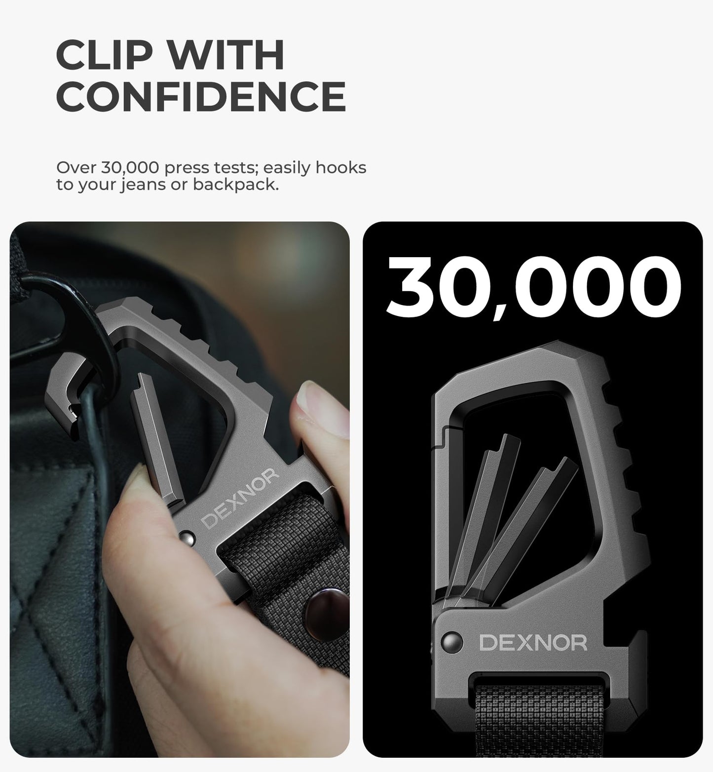 Dexnor Heavy Duty Key Chain Bottle Opener, Carabiner Key Ring Clip Aerospace-grade Stainless Steel Car Key Fob Holder Organizer EDC Keychain Keyring Accessories for Men and Women Black