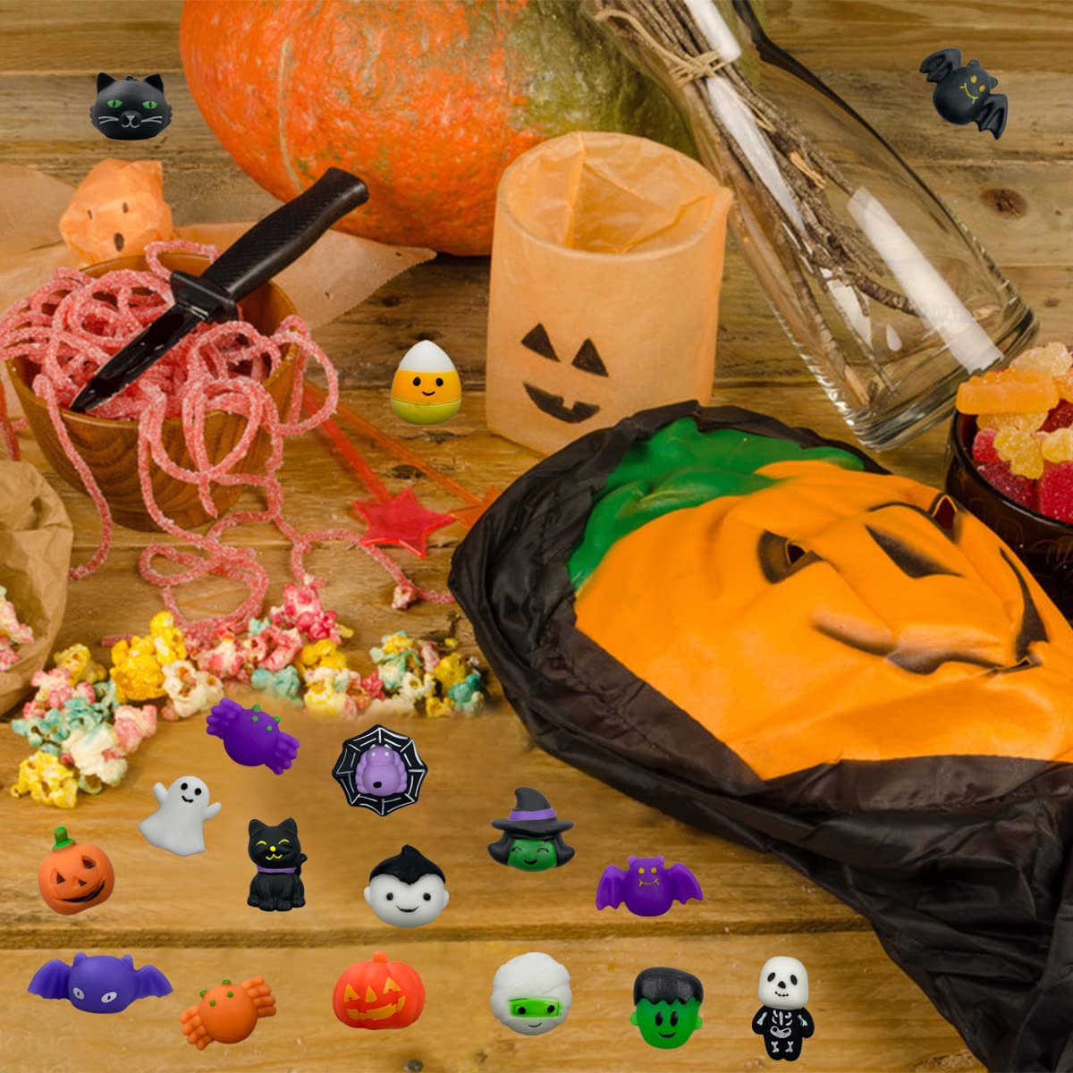Anditoy 100 PCS Halloween Mochi Squishy Toys Squishies for Kids Girls Boys Halloween Party Favors Halloween Treat Bags Gifts