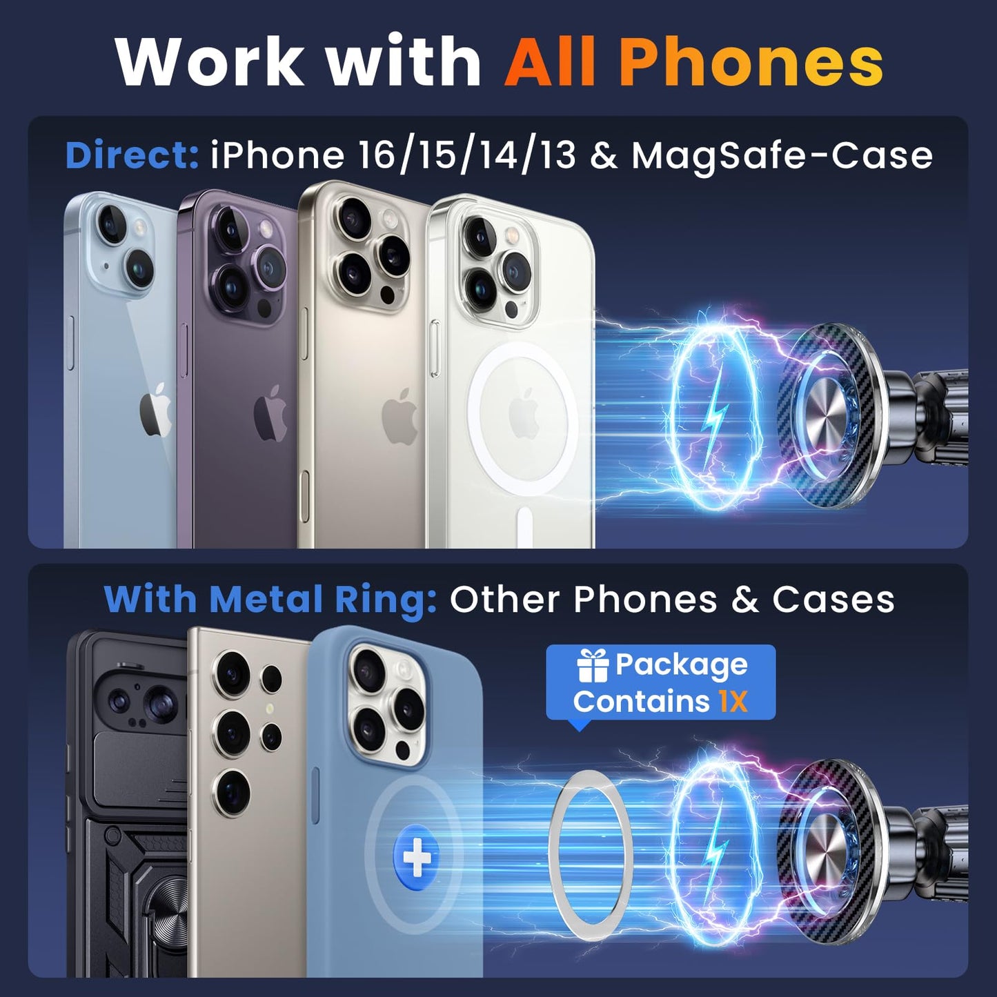 Coneclat for MagSafe Car Mount Magnetic Phone Holder for Car [2025 Upgraded 22X Magnets & Double-Hooks] Phone Holders for Your Car Stand for Dashboard Vent GPS for iPhone 16/15/14/13/12 Android etc