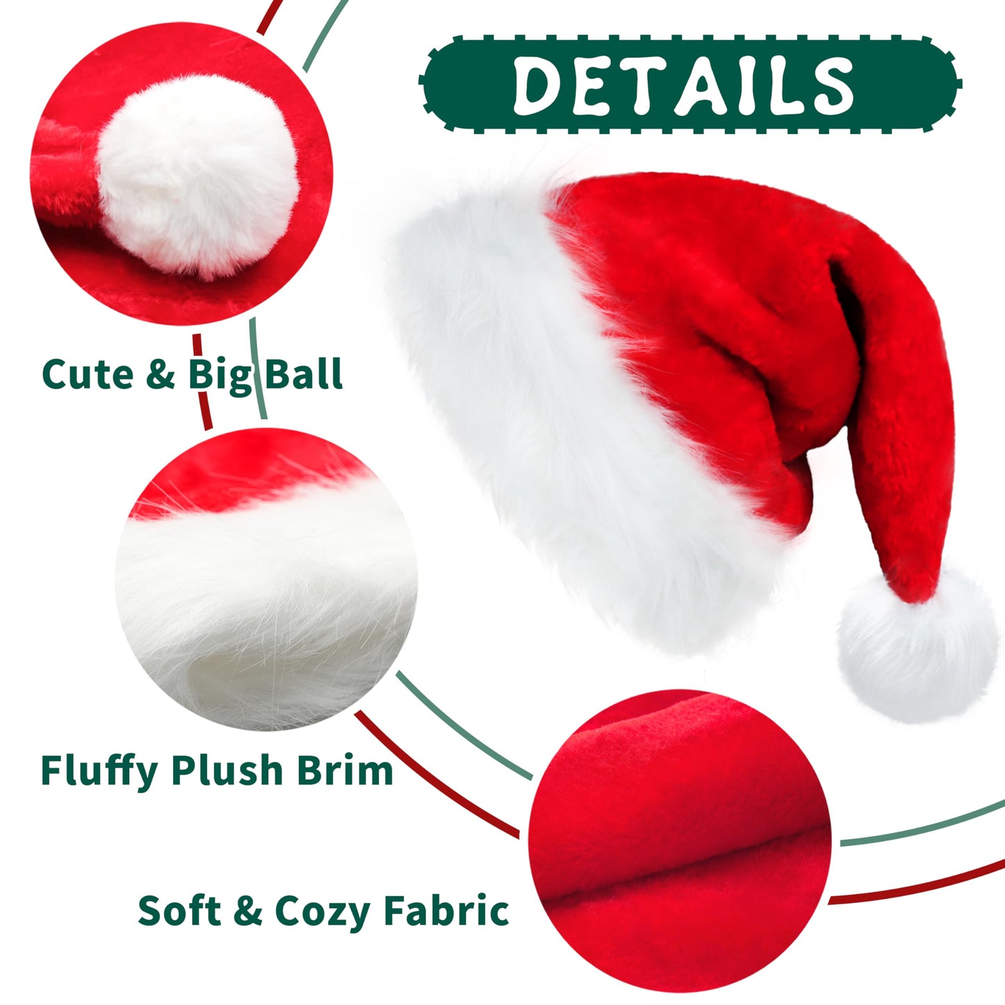 Velvet Santa Hats - Adults Unisex Soft Thicken Fur Santa Claus Hat, 4 Pack Christmas Hat Holiday Headwear