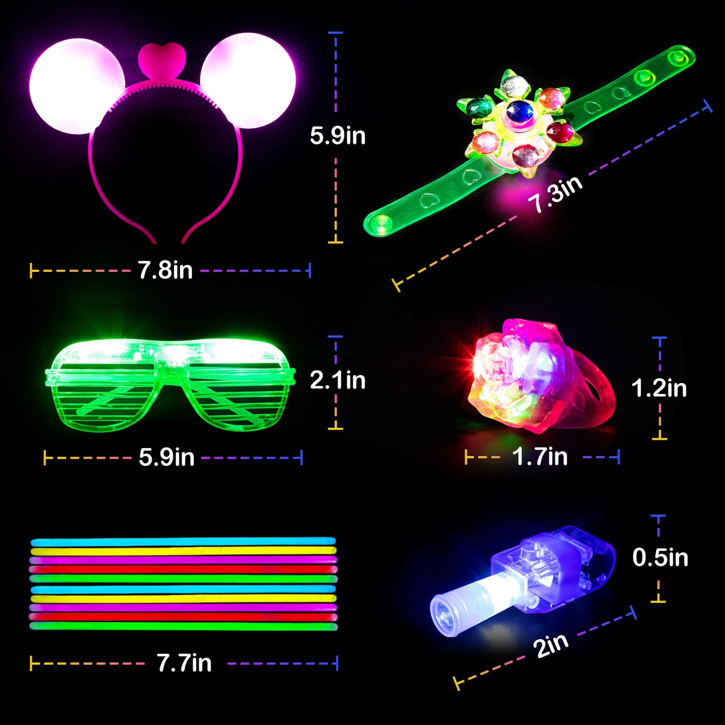 Mocoosy 103PCS Glow in the Dark Party Supplies, Light Up Party Favors for Kids, Neon Toys Bulk Party Pack With Glow Stick, Glasses, LED Bracelets, Finger Light, Ring, Headbands for Halloween, Carnival