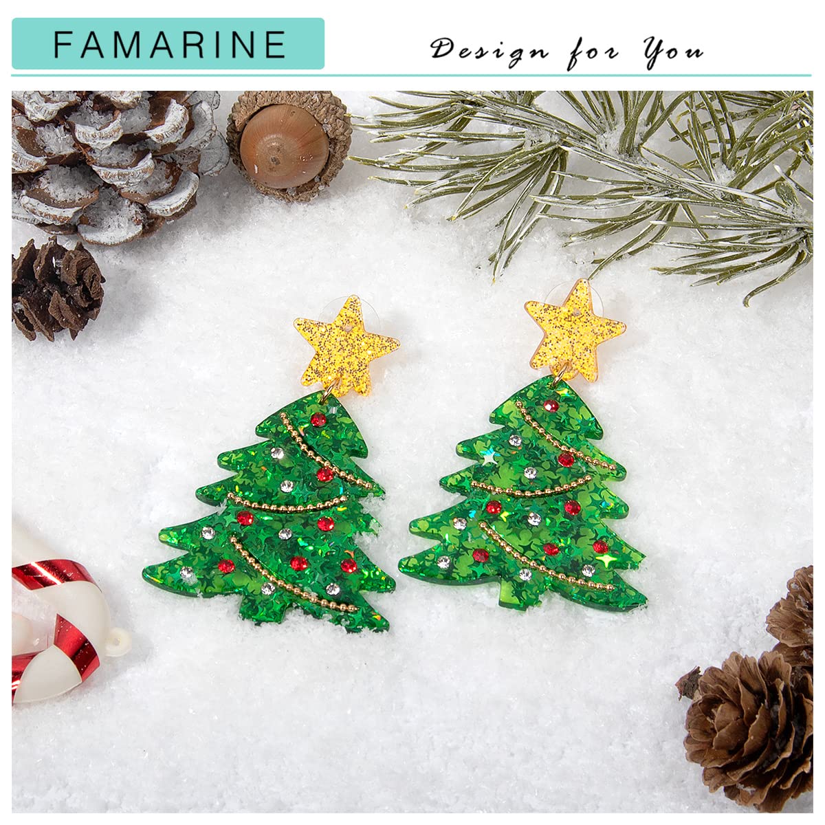 Christmas Tree Earrings for Women Acrylic Drop Earrings Green Tree Earrings