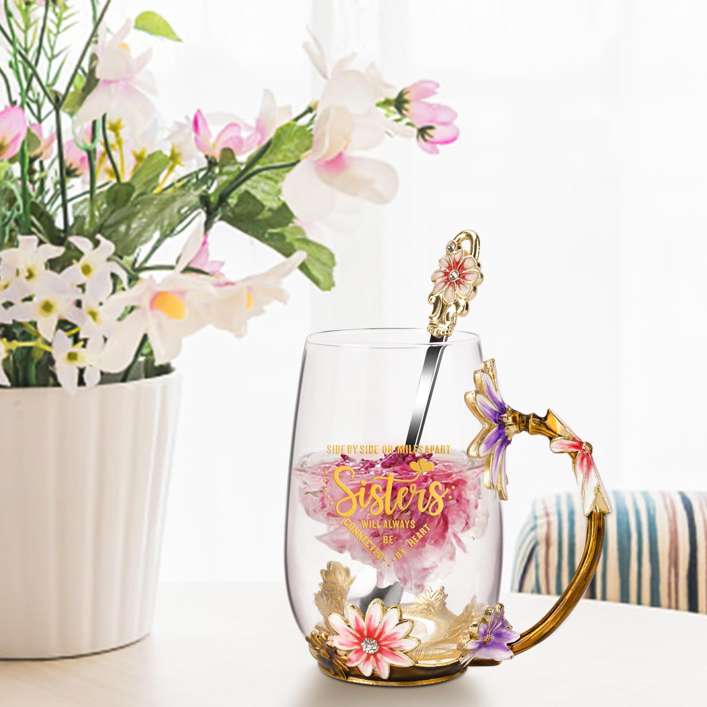 OEAGO Sisters Gifts from Sister for Women Elegant Tea Cup Unique Christmas Birthday Gifts for Sister, Little,Big,in Law