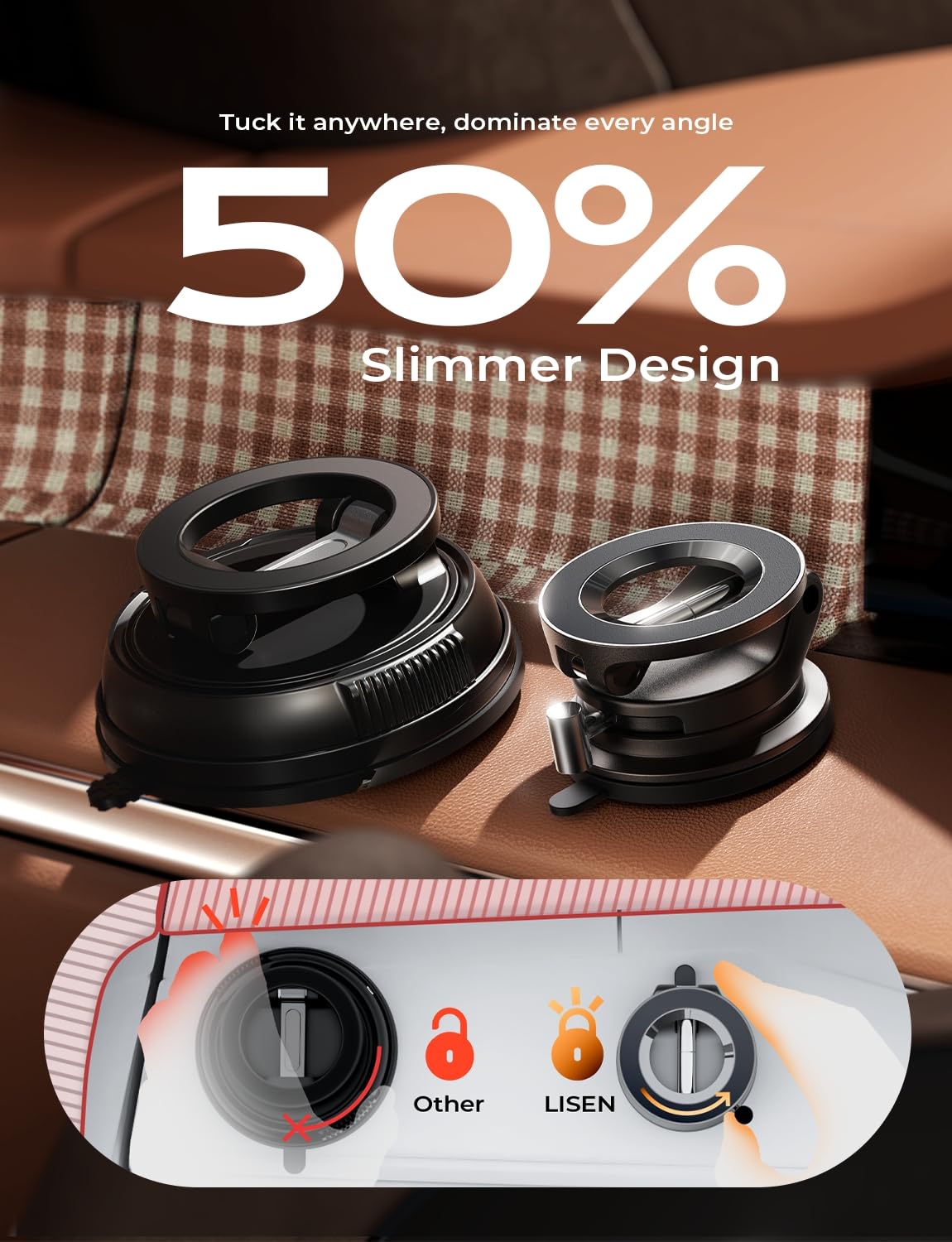 LISEN Suction Cup Phone Mount, Vacuum Magnetic Phone Holder, 360° Adjustable for MagSafe Car Holder Foldable Suction Phone Mount for Car, for Garmin GPS/Mirror/Smooth Surface, for iPhone 16 Pro Max 15