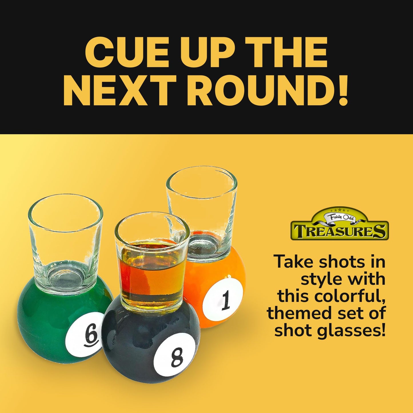 Billiards Pool Ball Shot Glasses, Set of 9 - Fairly Odd Novelties - Fun Sports Bar Drinking Gift Pack, Multicolor,1 ounce