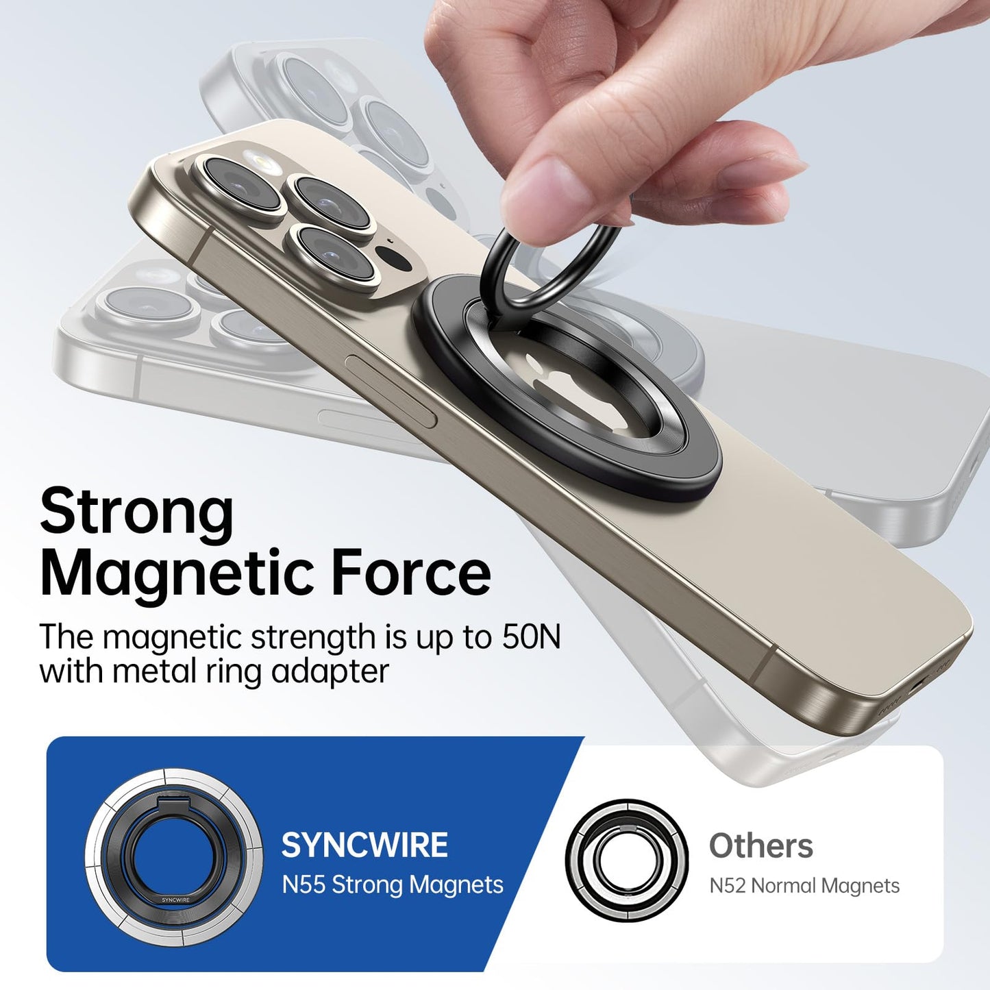 SYNCWIRE Upgraded Magnetic Phone Ring Holder for MagSafe, Magnet Cell Phone Grip Stand Finger Ring Kickstand Two-Sided Magnetic Compatible with iPhone 16 Pro Max 15 14 13 12 MagSafe Accessories
