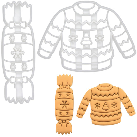 Set of 2 Christmas Cracker and Jumper Cookie Cutters, 2 pieces - Bakerlogy