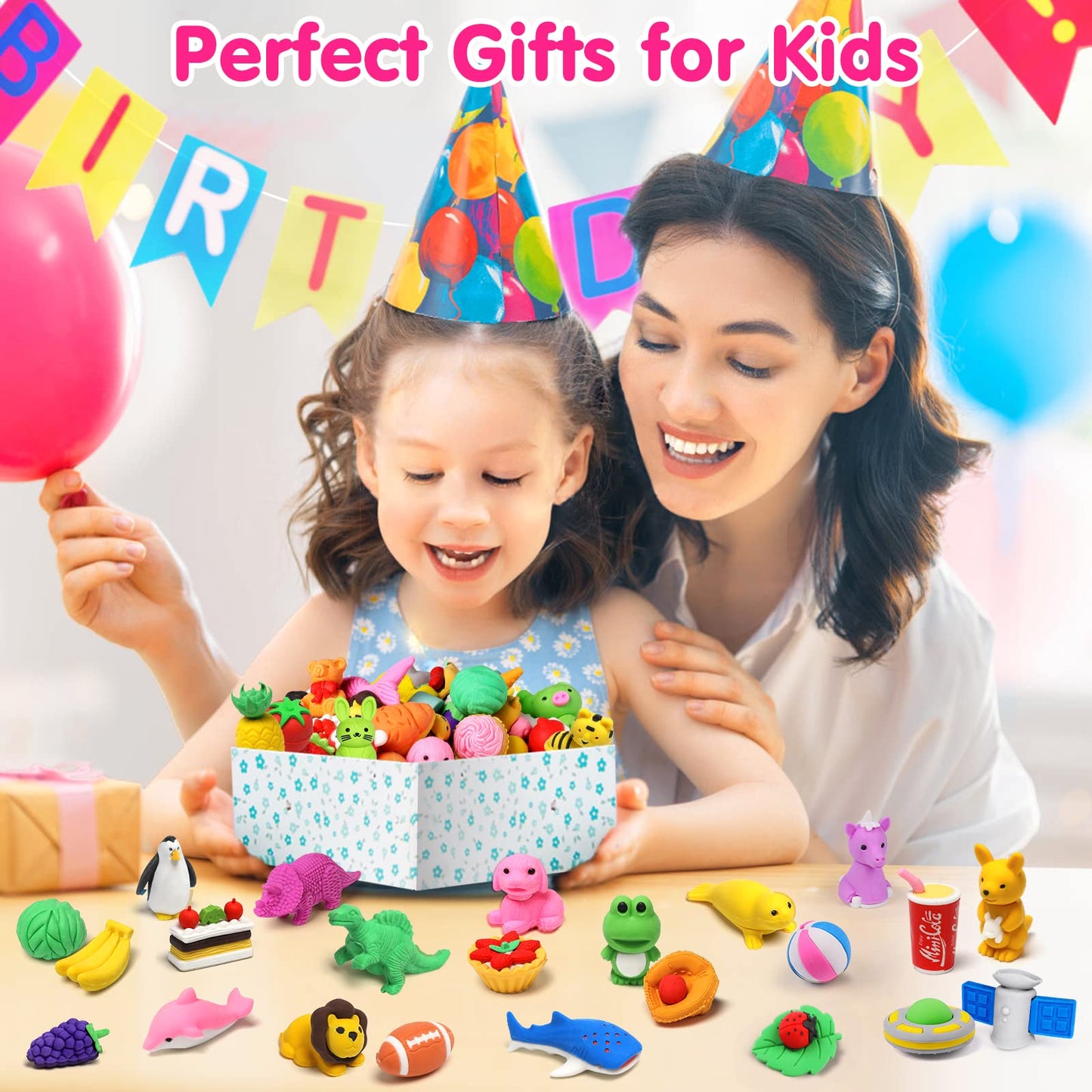 Arscniek 140 Pack Animal Erasers for Kids, Take Apart Mini Pencil Erasers, Desk Pets & Treasure Box Toys, Bulk Party Favors, Stocking Stuffers, Classroom Prizes, School Supplies, Gift for Boys & Girls