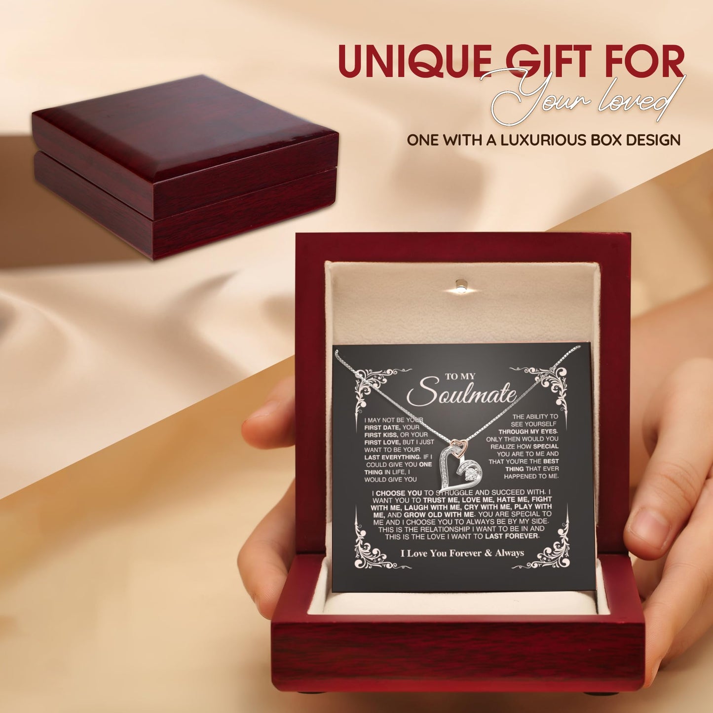 Soulmate Gift Necklace From Fiance, "You Are My Life, My Love, And My Best Friend" Necklace, Wife Gift, Christmas Birthday Gift For Girlfriend with Luxury Gift Box and Meaning Message Card (Heart Love with LED Box, You Are Special To Me)