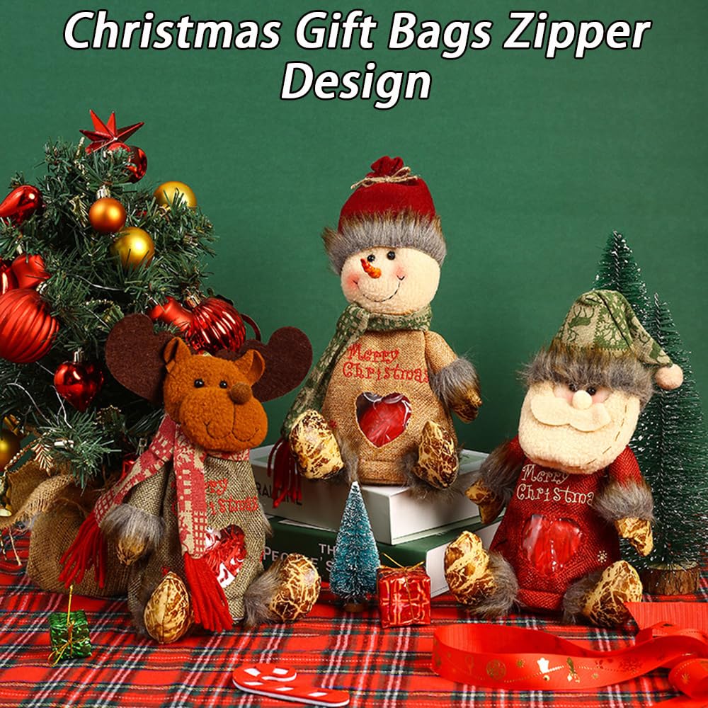 2026 New Christmas Gift Bags Zipper Design, Reusable Christmas Zipper Gift Bags, Thickened Felt Material, For Packaging of Apples, Candies, Small Toys and Gifts (Set A + Set B, 6pcs)