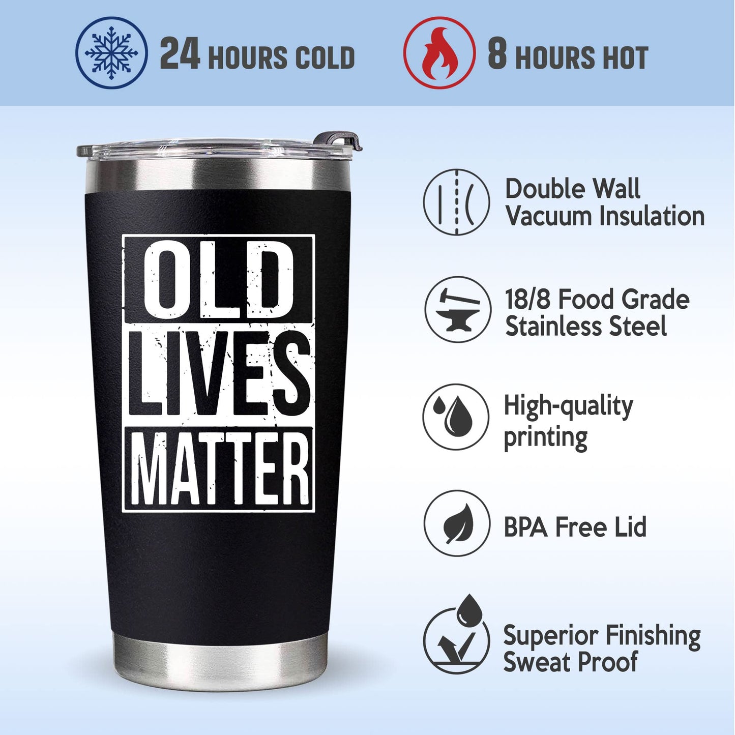 VIWIS 30th, 40th, 50th and 60th Birthday Gifts for Men, Dad from Son, Daughter, Wife - Gag Gifts For Men, Grandpa - Cool Old Man Gift, Old Lives Matter Tumbler 20oz - Funny Christmas Gifts