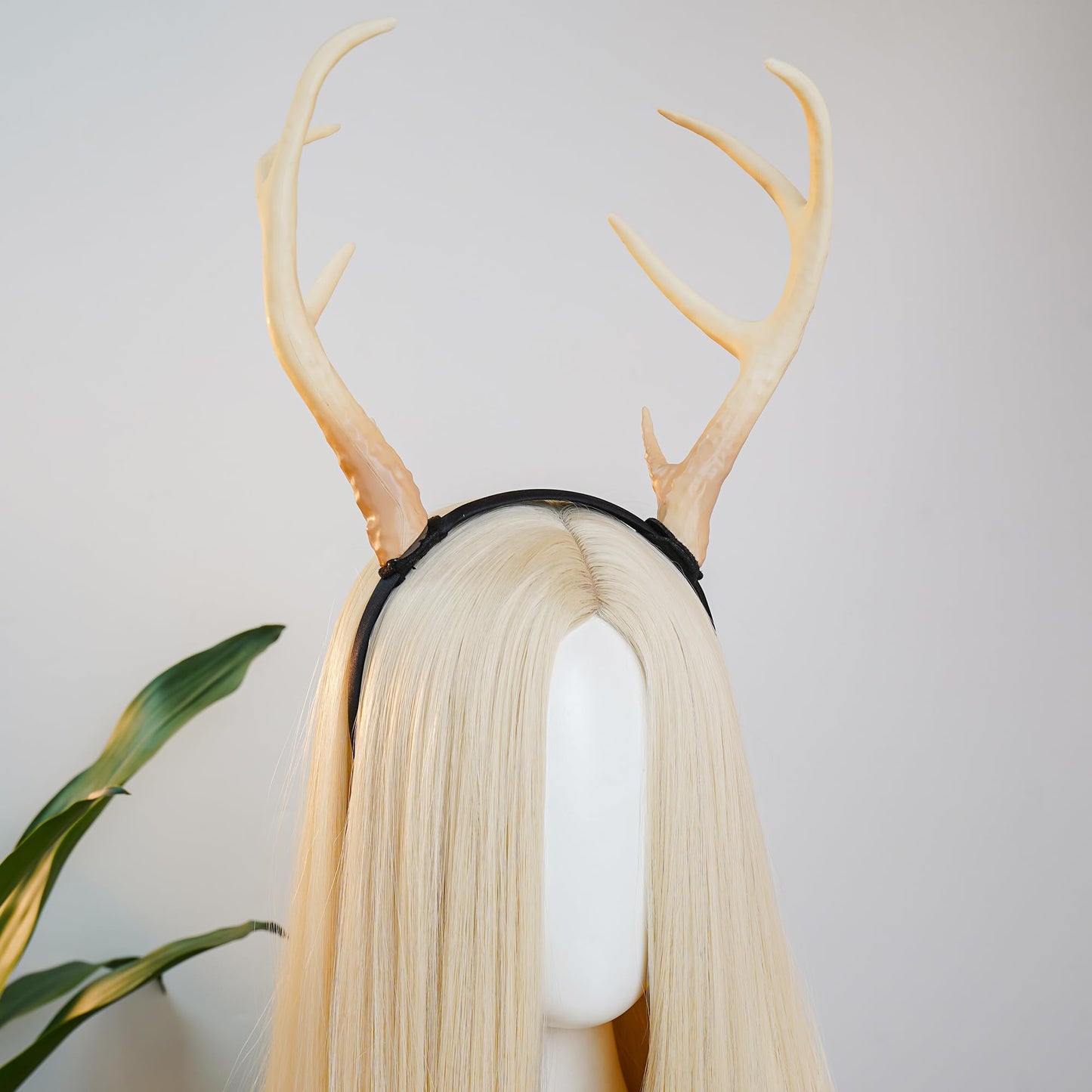 MOSTORY Antler Headband for Adult - White Reindeer Antlers Headband for Cosplay Photo Shoot, Deer Horns Hairband for Holiday Party Reindeer Costume Renaissance Renfaire (Detachable)