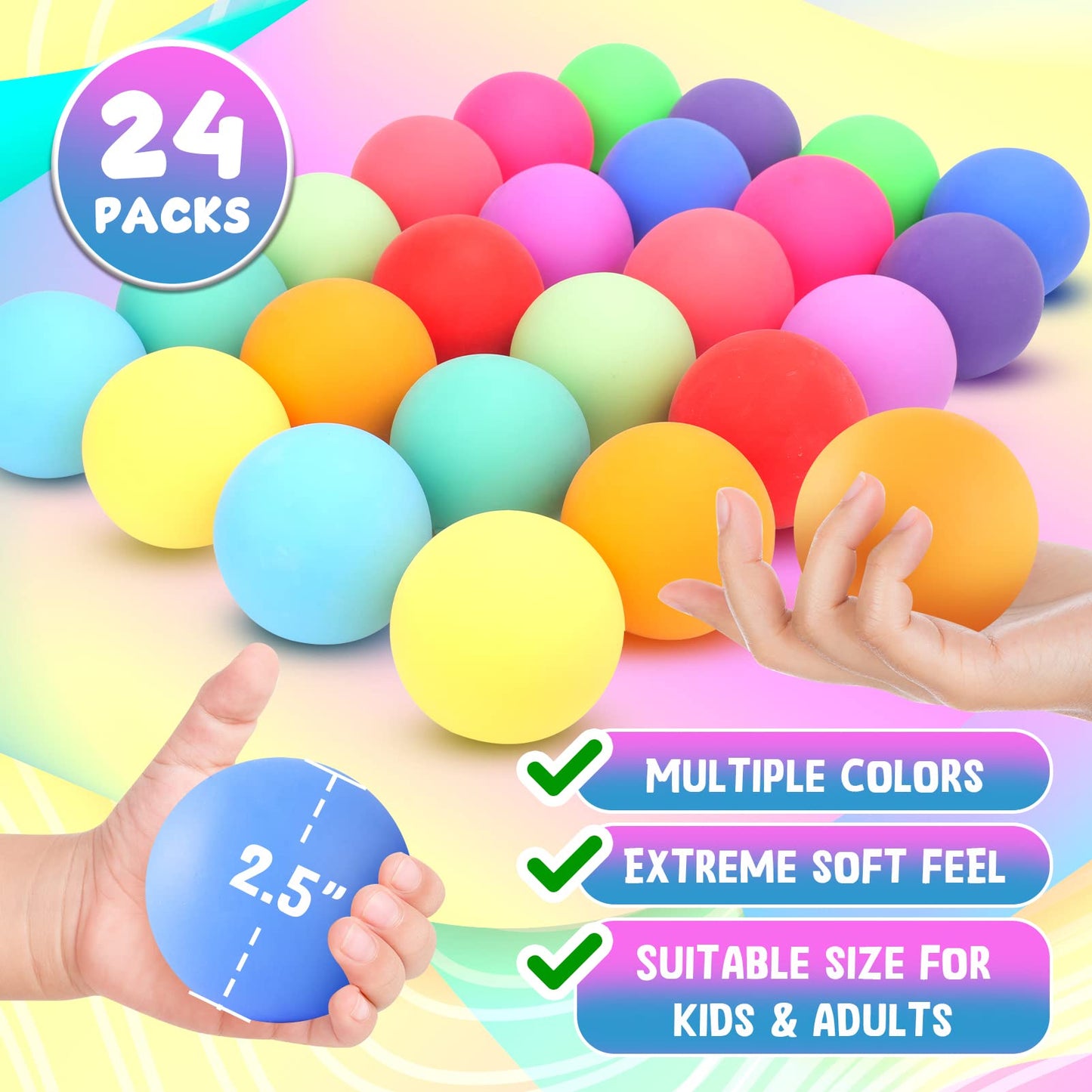 Slow Rising Stress Ball 24 Pack, Stretchy Fidget Ball for Anxiety Stress Relief, Hand Therapy Sensory Squishy Ball, Pull Stretch Fidget Toy for Students, Classroom Prize Box Toys