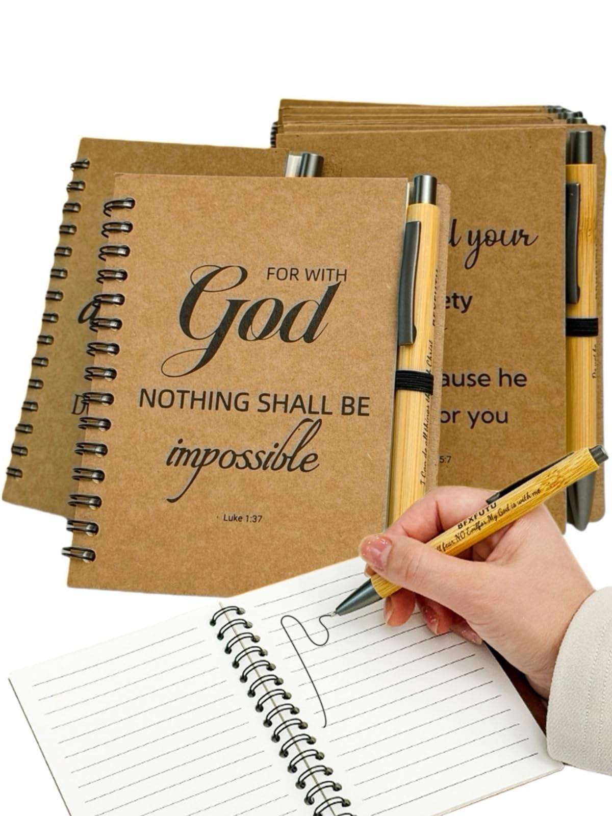 60pcs/30sets Bulk Christian Gift Spiral Notebooks with Bible Bamboo Pen Prayer Journal for School Office Believers Staff Inspirational Diary Mini Notepad Mother's Day Gift Inspirational Thank You Set