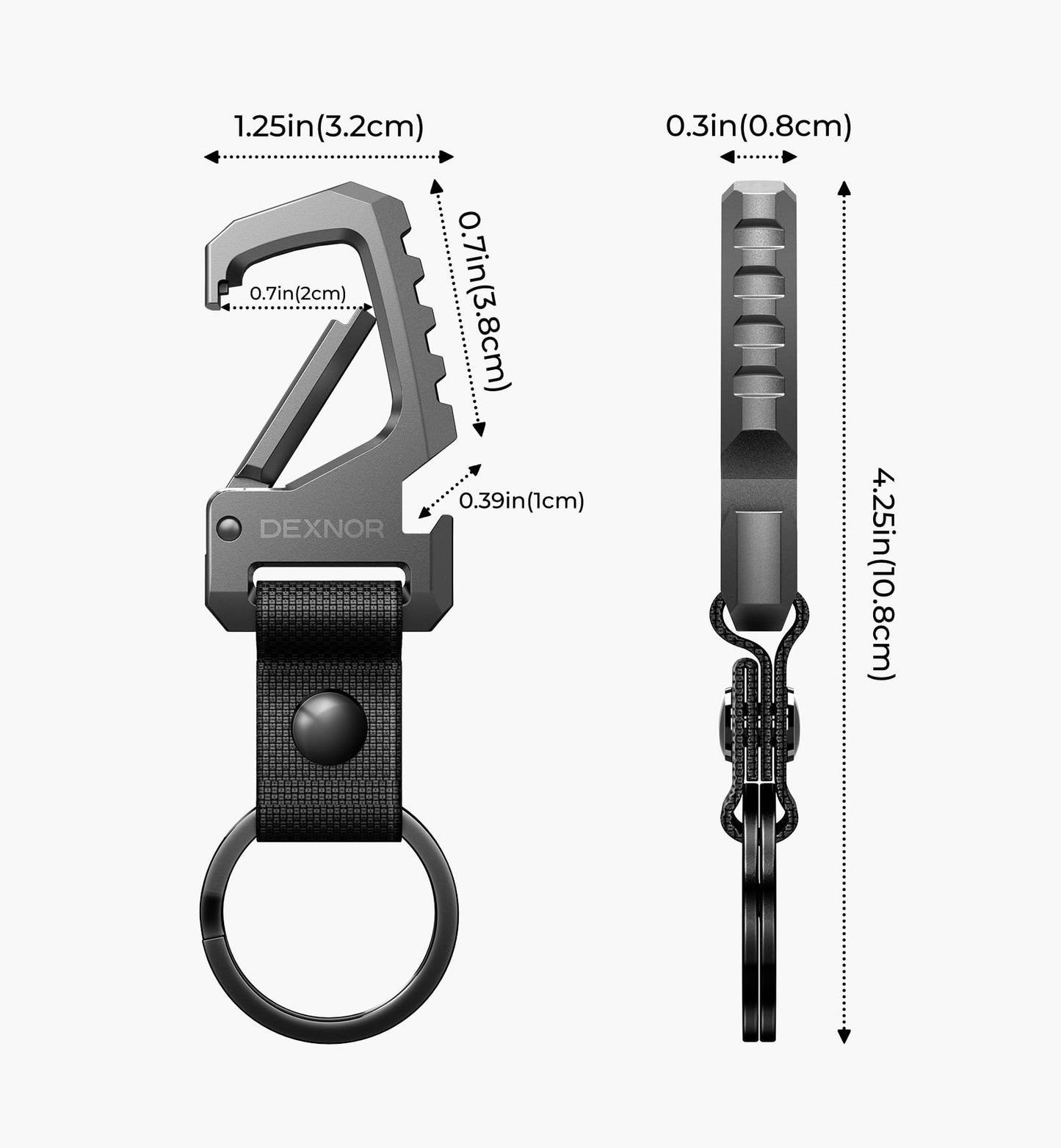 Dexnor Heavy Duty Key Chain Bottle Opener, Carabiner Key Ring Clip Aerospace-grade Stainless Steel Car Key Fob Holder Organizer EDC Keychain Keyring Accessories for Men and Women Black