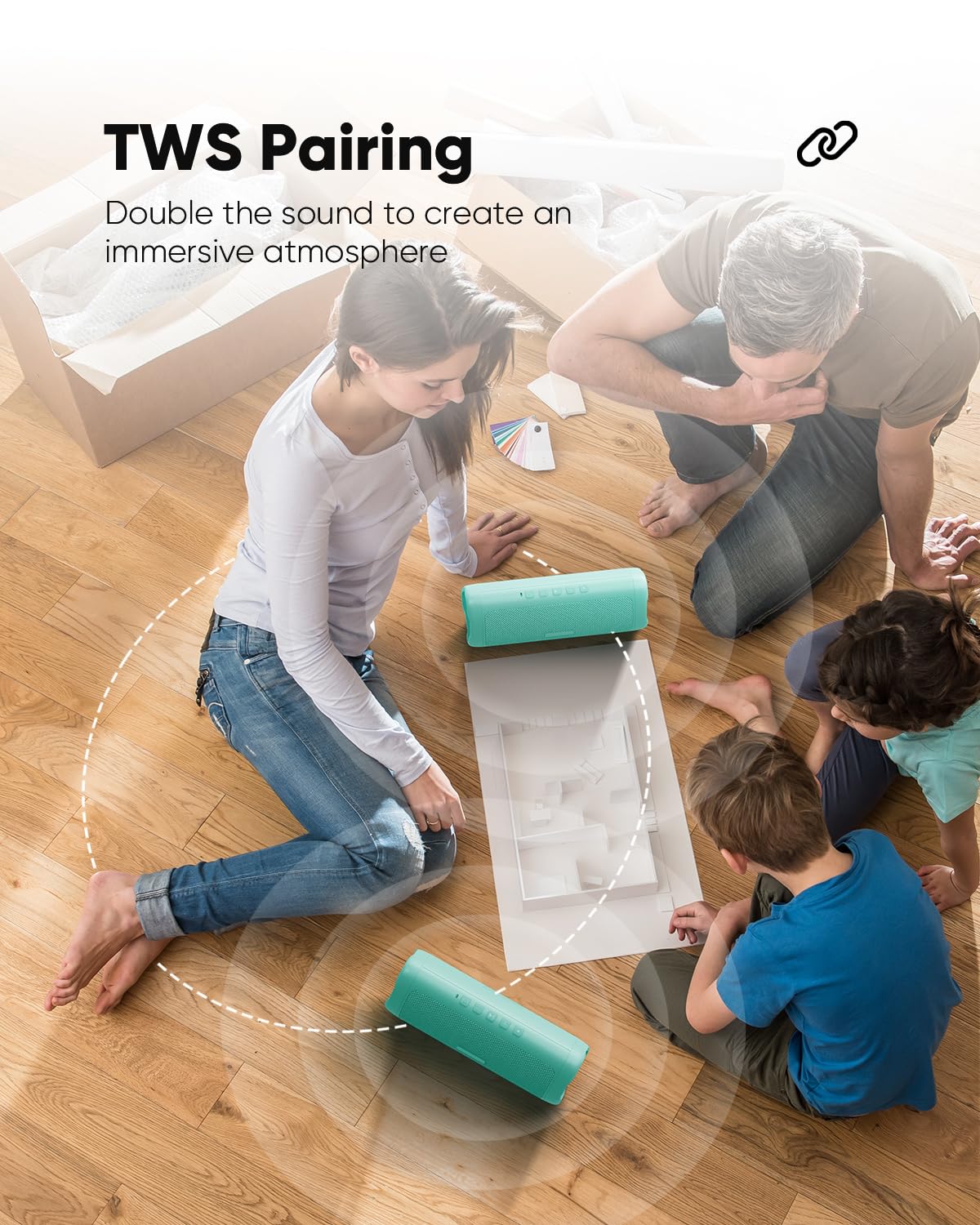 Bluetooth Speaker with HD Sound, Portable Wireless, IPX5 Waterproof, Up to 20H Playtime, TWS Pairing, BT5.3, for Home/Party/Outdoor/Beach, Stocking Stuffers, White Elephant Gifts for Adults (Teal)