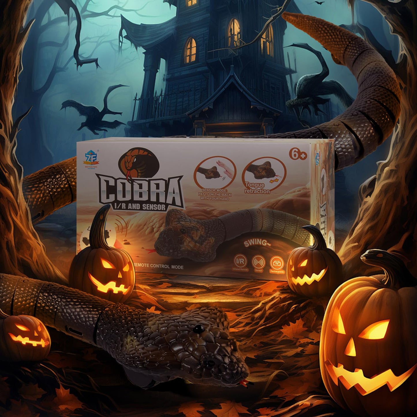 AMCHSURI Remote Control Snakes Realistic Rc Snake Prank Cobra Rechargeable Smart Sensing Cat Toy with Infrared Controller Snake Toys, Remote & Auto-Sensing Modes, Hilarious Prank Gifts for Boys Age 6+