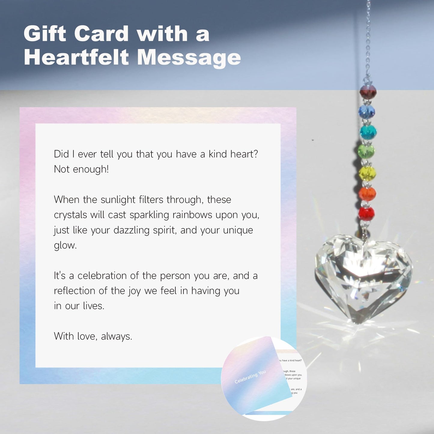 WOOWA Celebrating You! Friendship Gifts, BFF, Bestie Gifts. Best Friend Birthday Gifts. Unique 45 mm Crystal Heart Rainbow Maker Hanging Ornament