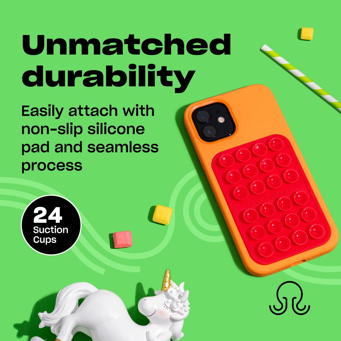 OCTOBUDDY Classic MAX - Silicone Suction Phone Case Adhesive Mount - Hands-Free, Strong Grip Holder for Selfies and Videos - iPhone and Android Compatible - 2.6″ x 3.9″, Chocolate