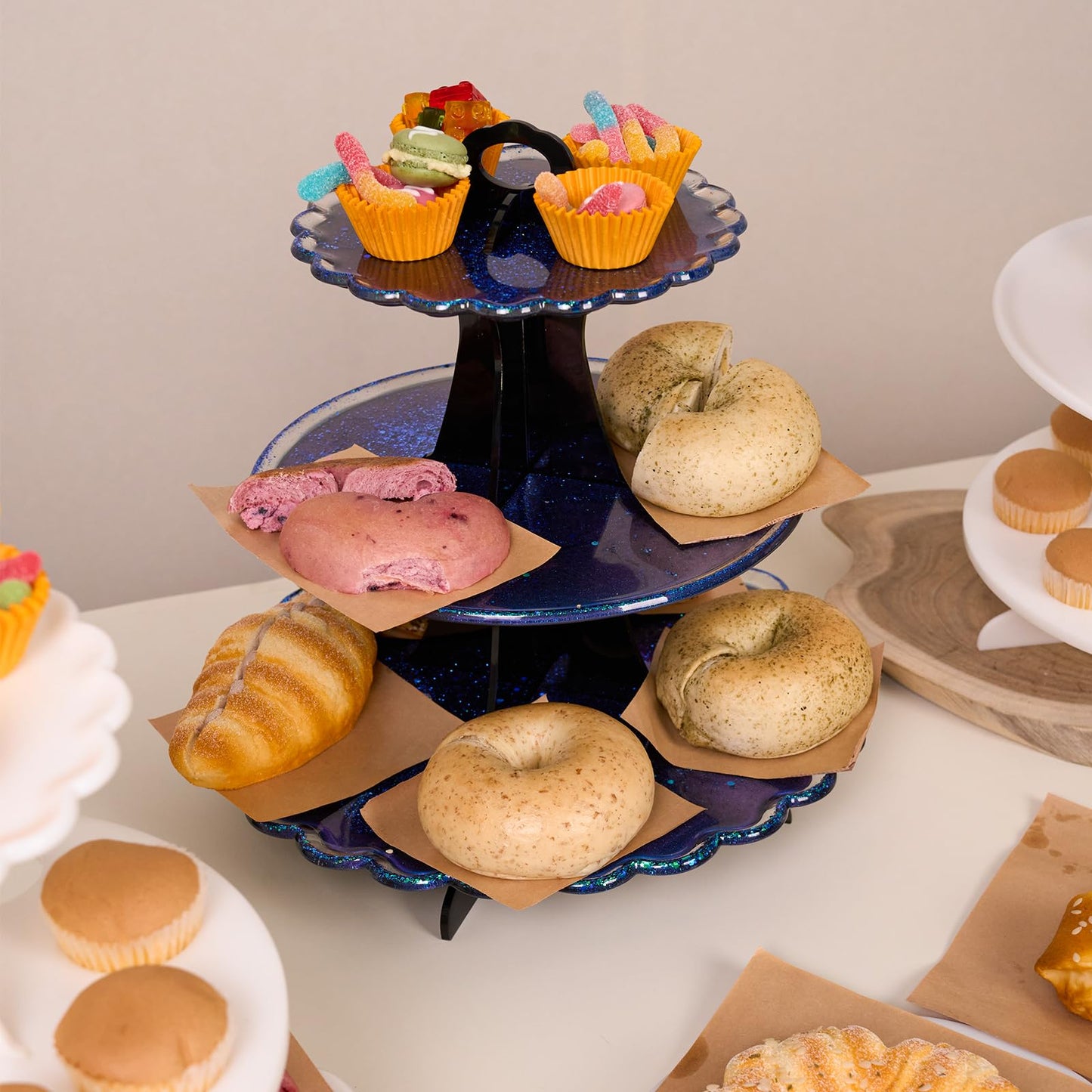 3 Tier Cake Stand Epoxy Resin Silicone Molds 5Pcs Set Tiered Round Stand for Cupcakes, Fruits, Dessert or Tea Dessert Tower Tray for Party and Wedding