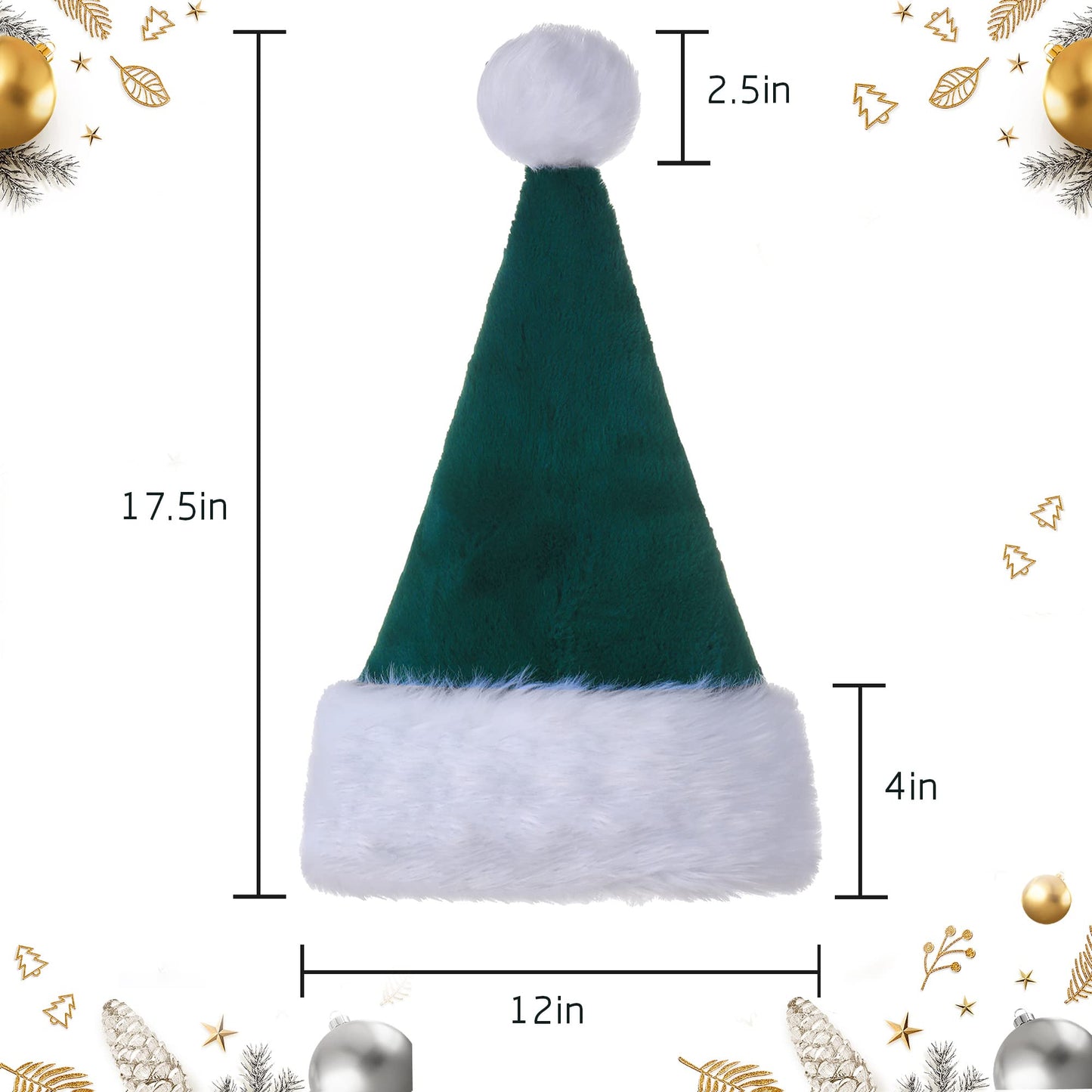 Tokforty Santa Hats, Green and White Santa Hats for Adults, Unisex Velvet Touch Comfort Christmas Hats for New Year Festive Party Christmas Supplies