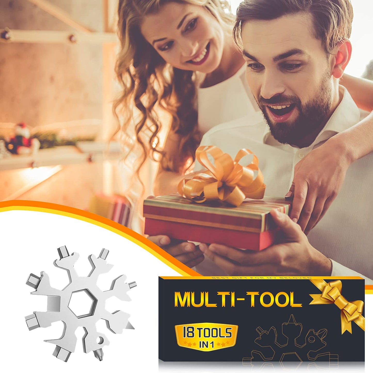 Stocking Stuffers for Adults Men Dad Gifts, Multi Tool 2 Pack 18 in 1 Snowflake Hand Tools Christmas Gifts for Men Dad Husband Outdoors Camping Portable Bottle Opener Flat Screwdriver Kit Wrench