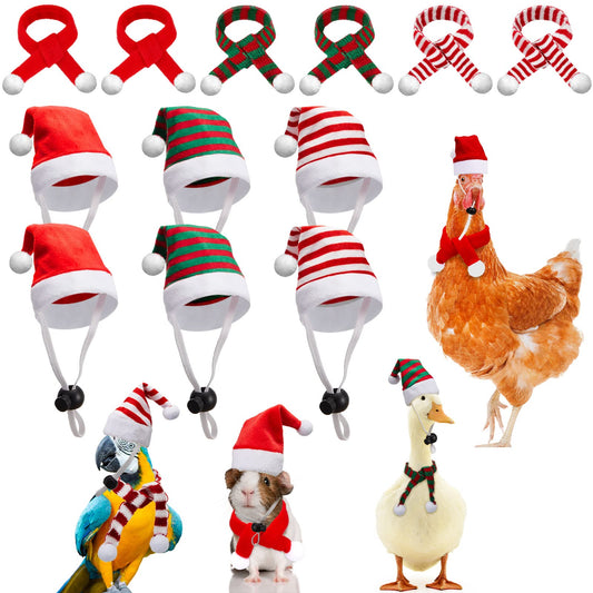Weewooday 12 Pcs Mini Christmas Pet Santa Hat Scarf Set Adult Xmas Small Animal Tiny Santa Hat with Adjustable Chin Strap for Chicken Cat Dog Hamster Guinea Gift(Small,Stripe Style)