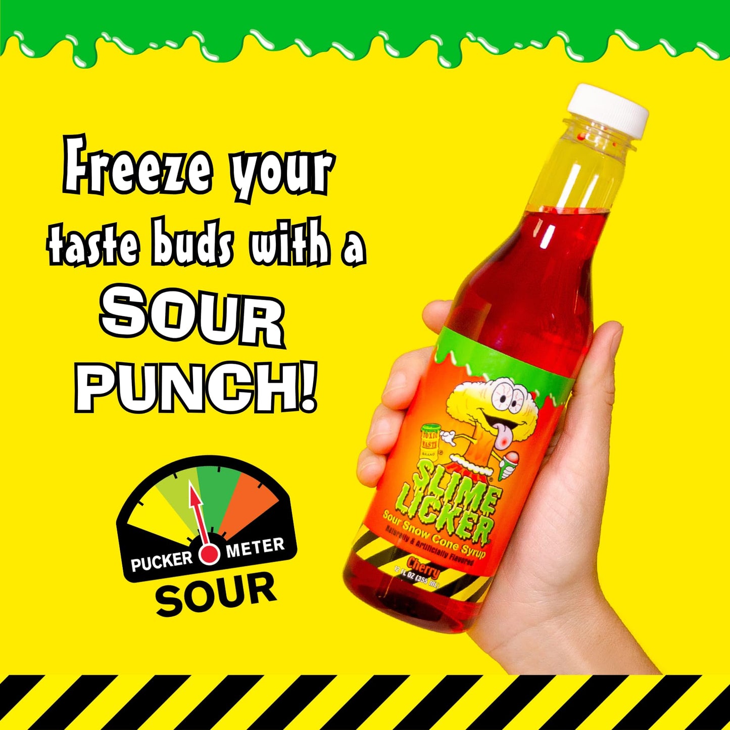 TOXIC WASTE Sour Snow Cone Bundle – Mini Manual Ice Shaver Machine bundled with 3 Bold Syrups (Cherry, Blue Razz, Green Apple) – No Electricity Needed, DIY Stickers, Cups Included – Fun for Kids & Par