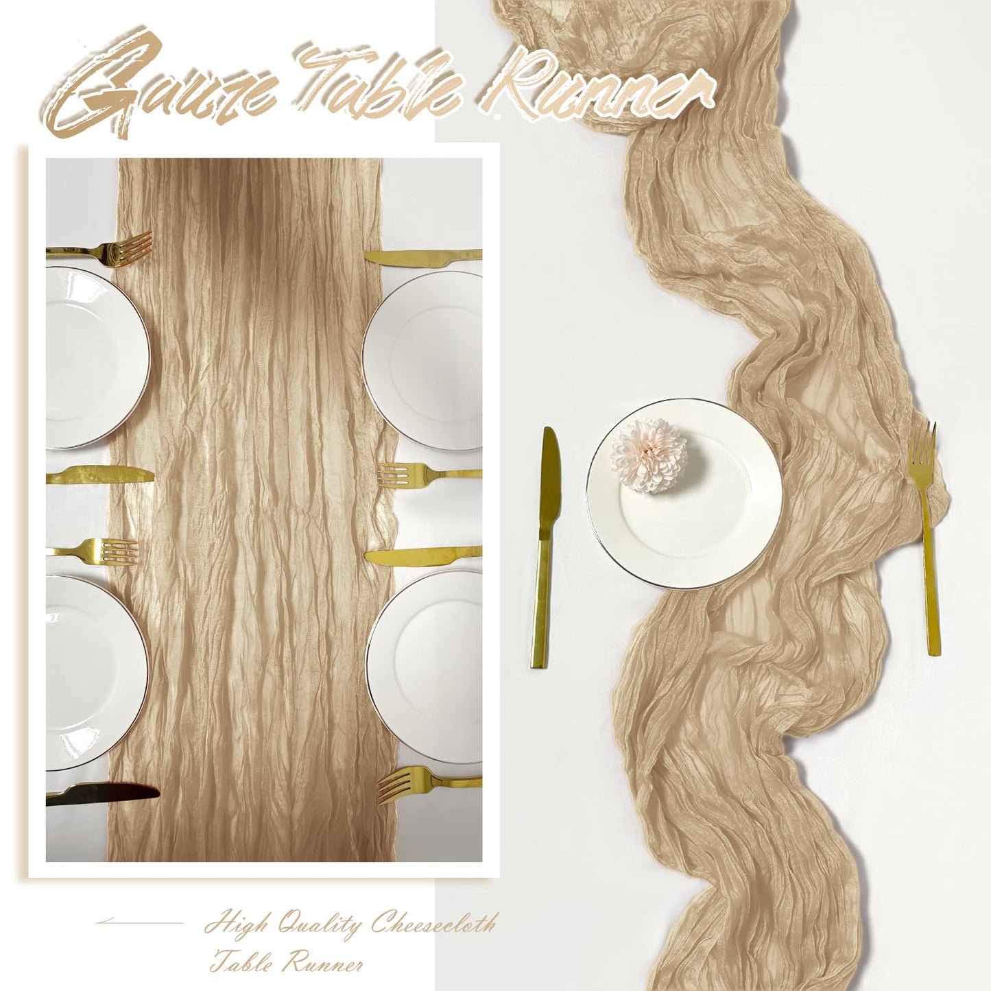 15 Pack Beige Cheesecloth Table Runner 17 x 108 inch Cheese Cloth Table Runners 9ft Beige Table Runner Rustic Romantic Sheer Gauze Runner for Wedding Party Baby Shower Table Decoration