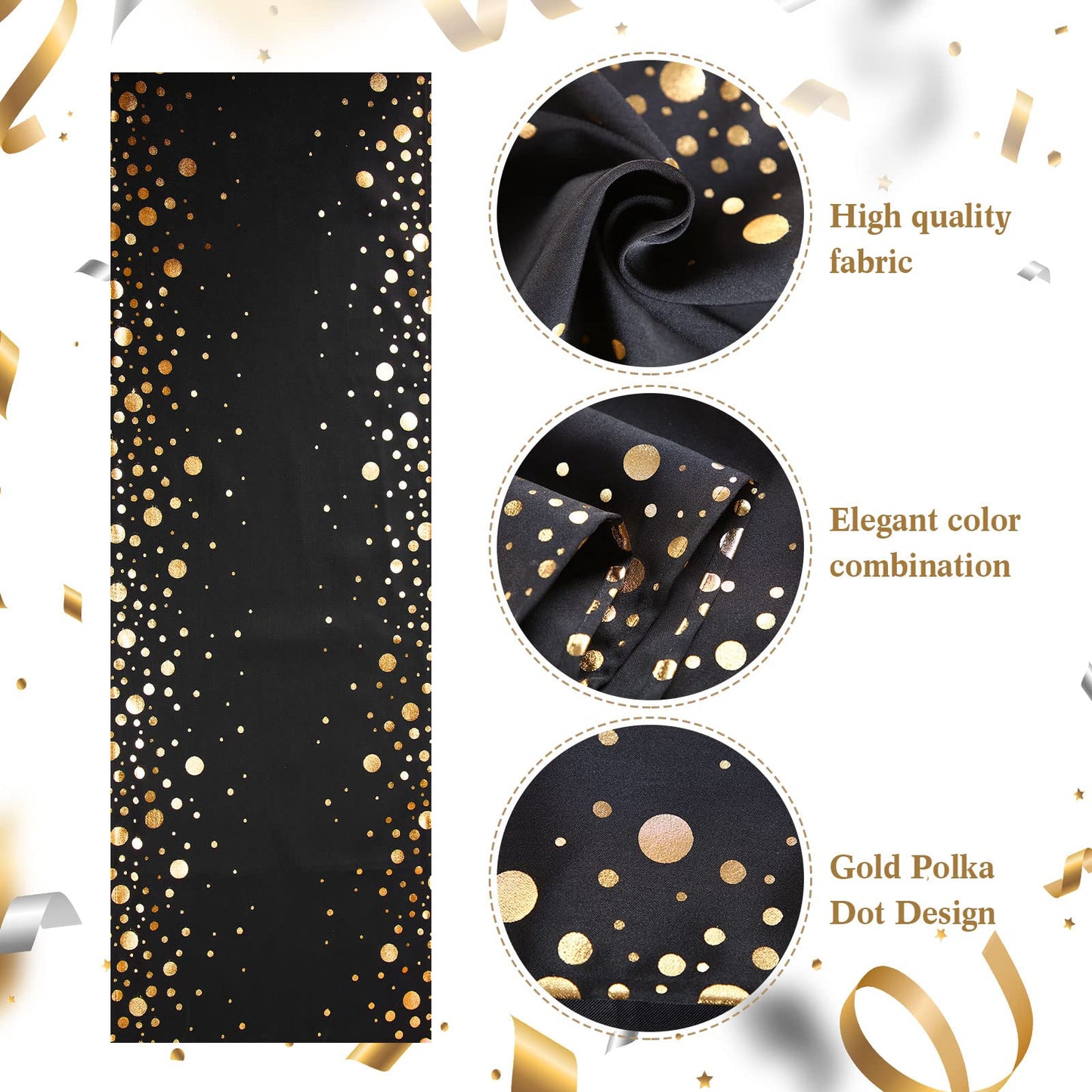 4 Pack Table Runner 12 x 108 Inch Sequin Rectangular Table Runners for Birthday Wedding Graduation New Years Party Decorations Black and Gold Decor(Black and Gold)