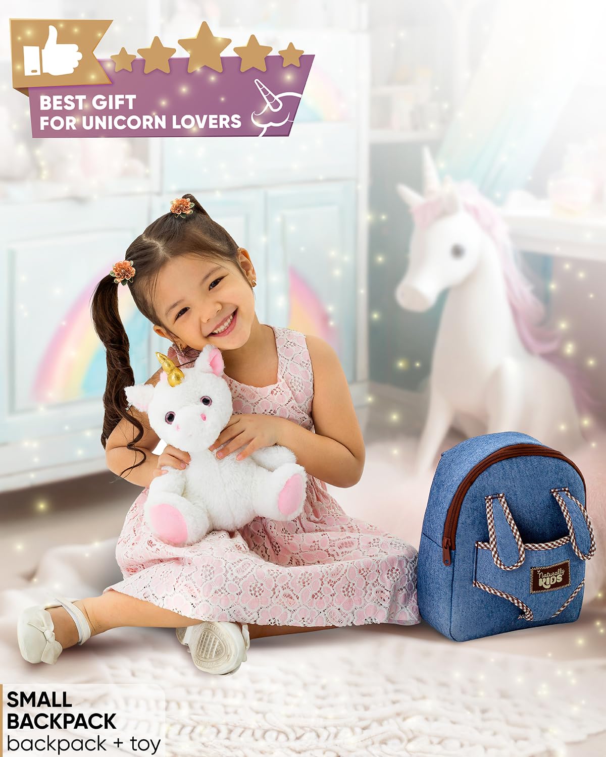 Naturally KIDS Unicorn Toys for Age 3, Birthday Gifts for 2 Year Old Girls, 3 Year Old Girl Gifts, Toddler Unicorn Backpack