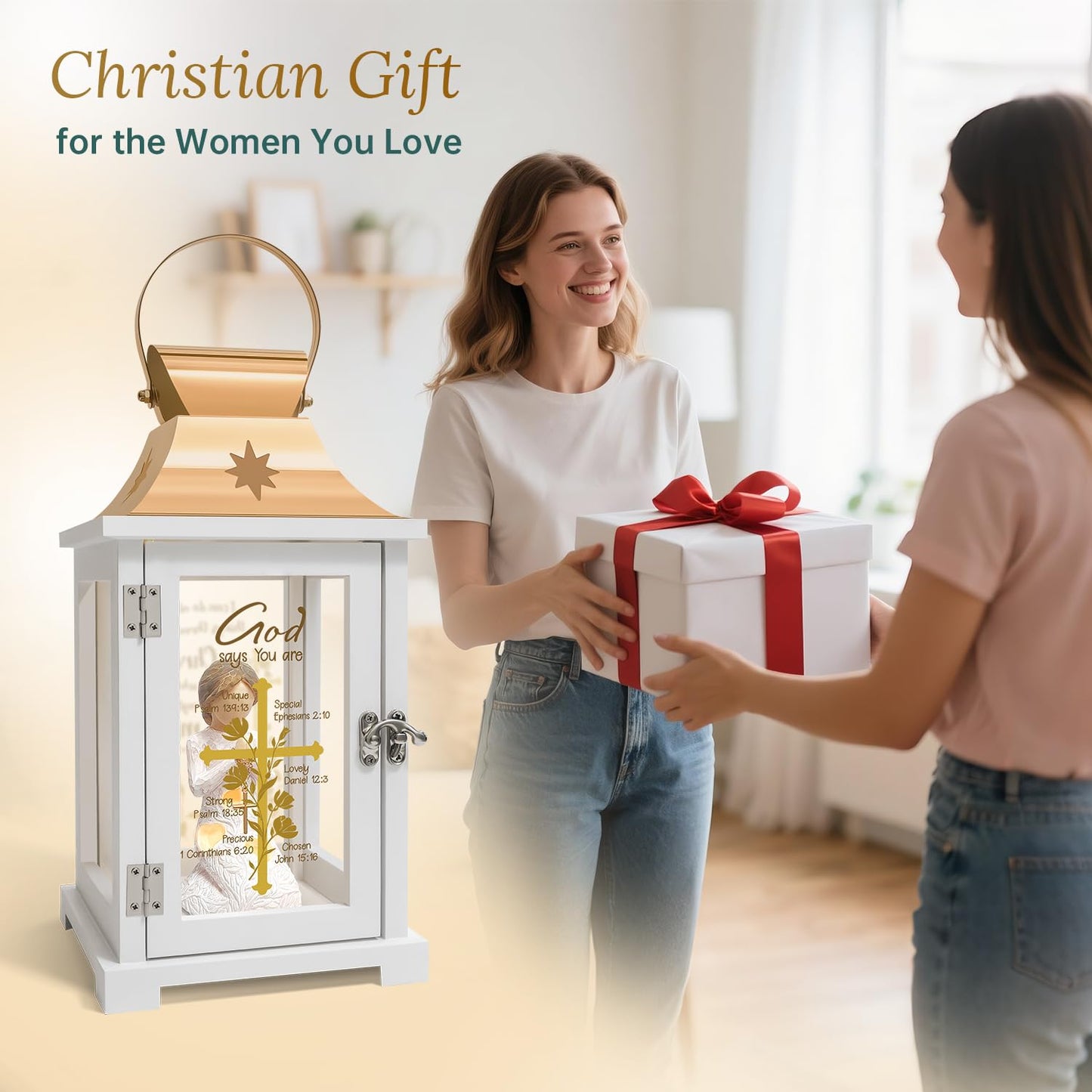 Christian Gifts for Women Birthday, Inspirational Gifts for Friends, Religious Spiritual Gifts for Her Mom Girl Female Coworker Sister Christian Home Decorative Signs, Praying Angel Figurine Lantern