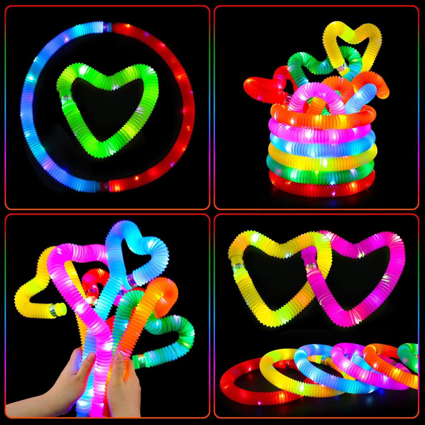 24 pcs Glow Sticks Camping Essentials for Kids, LED Light Up Pop Tubes/Bracelet Party Favors for Kids,Glow in The Dark Party Supplies,Halloween Birthday Gifts Xmas Stocking Goodie Bags Stuffers