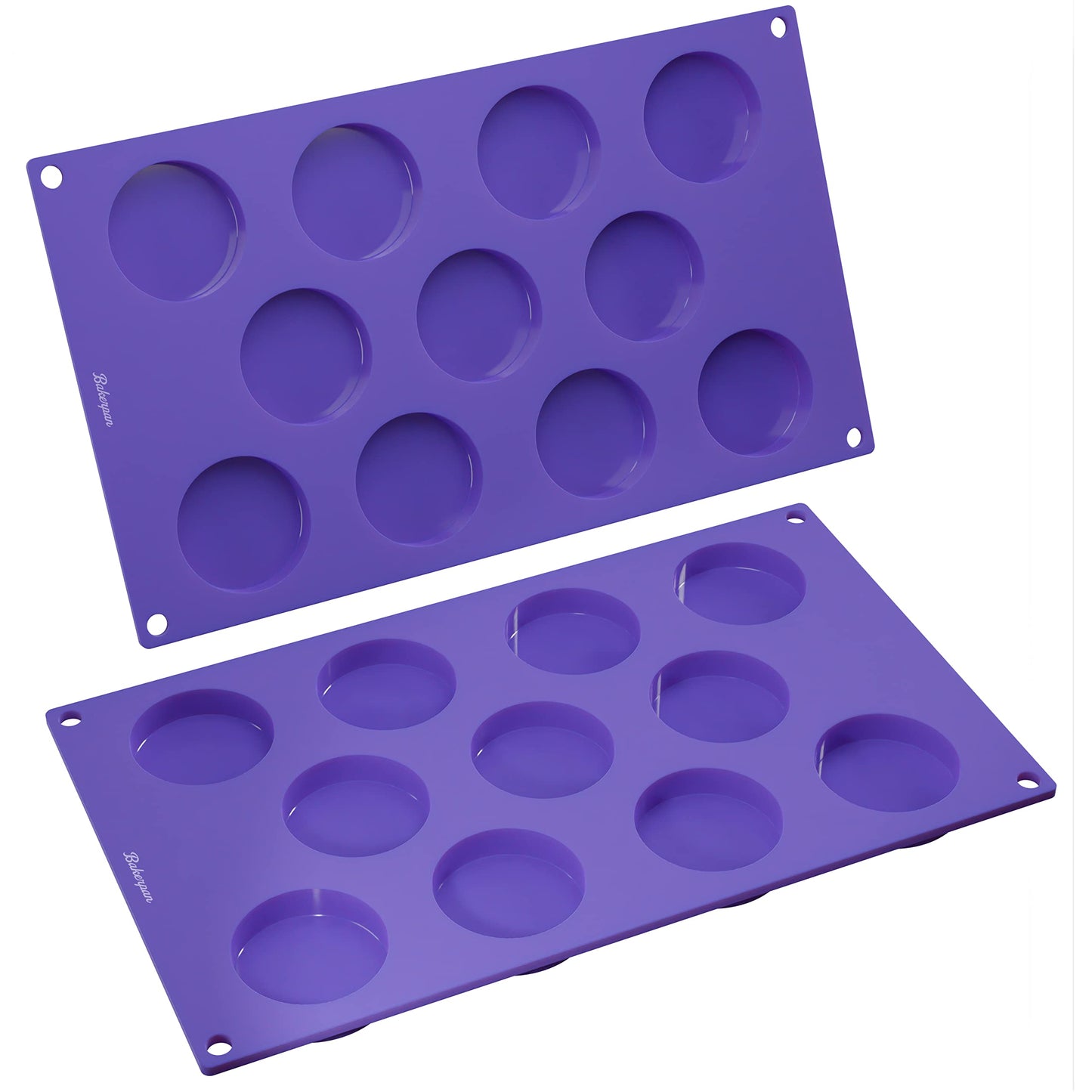 Bakerpan Silicone Mini Muffin Top Pans - Set of 2 - Small Round Molds for Tarts, Cookies, Candy, Chocolate