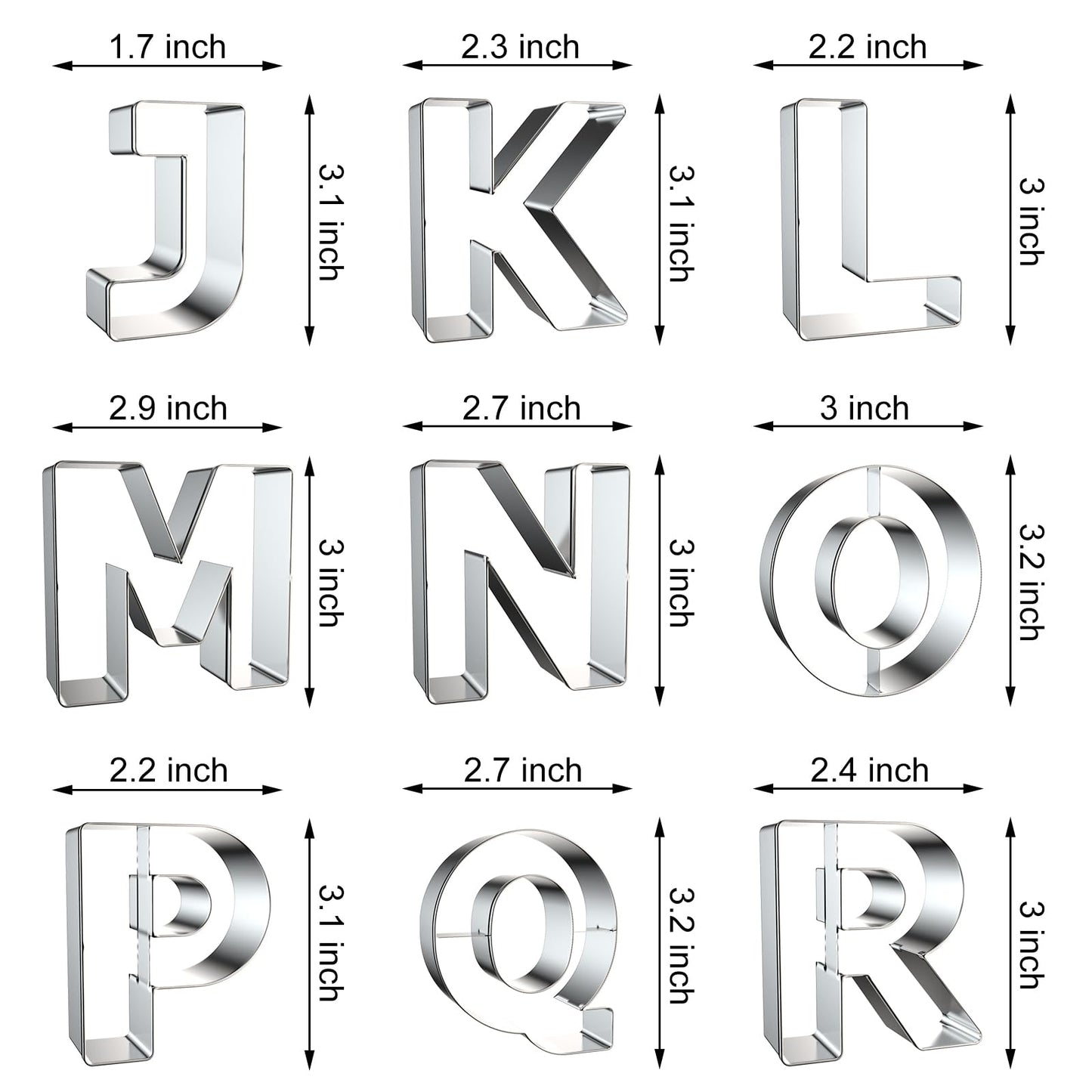 Alphabet Letter Cookie Cutters Shapes Large 3 Inch - 26 Pcs Stainless Steel Cookie Cutter Set Fondant Biscuit Fruit Dough Mold Tools for Birthday, Christmas, New Year and Holiday Party Decorations