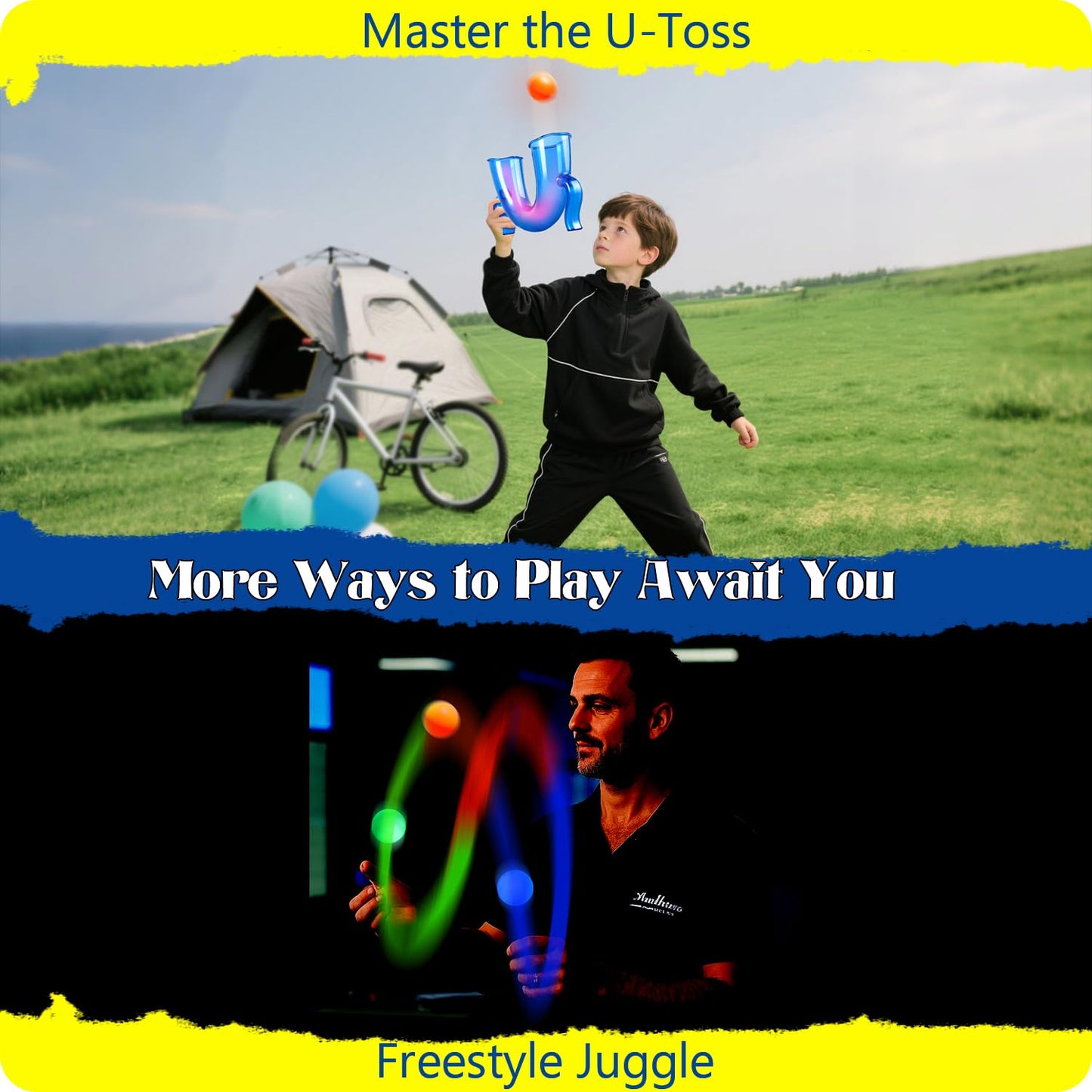 SPORTY PLAY LED Light-Up Juggling Ball Game – Active Sports Challenge Toy for Kids, Boosts Hand-Eye Coordination – Rechargeable Glow Balls, Gift for Boys 8-12