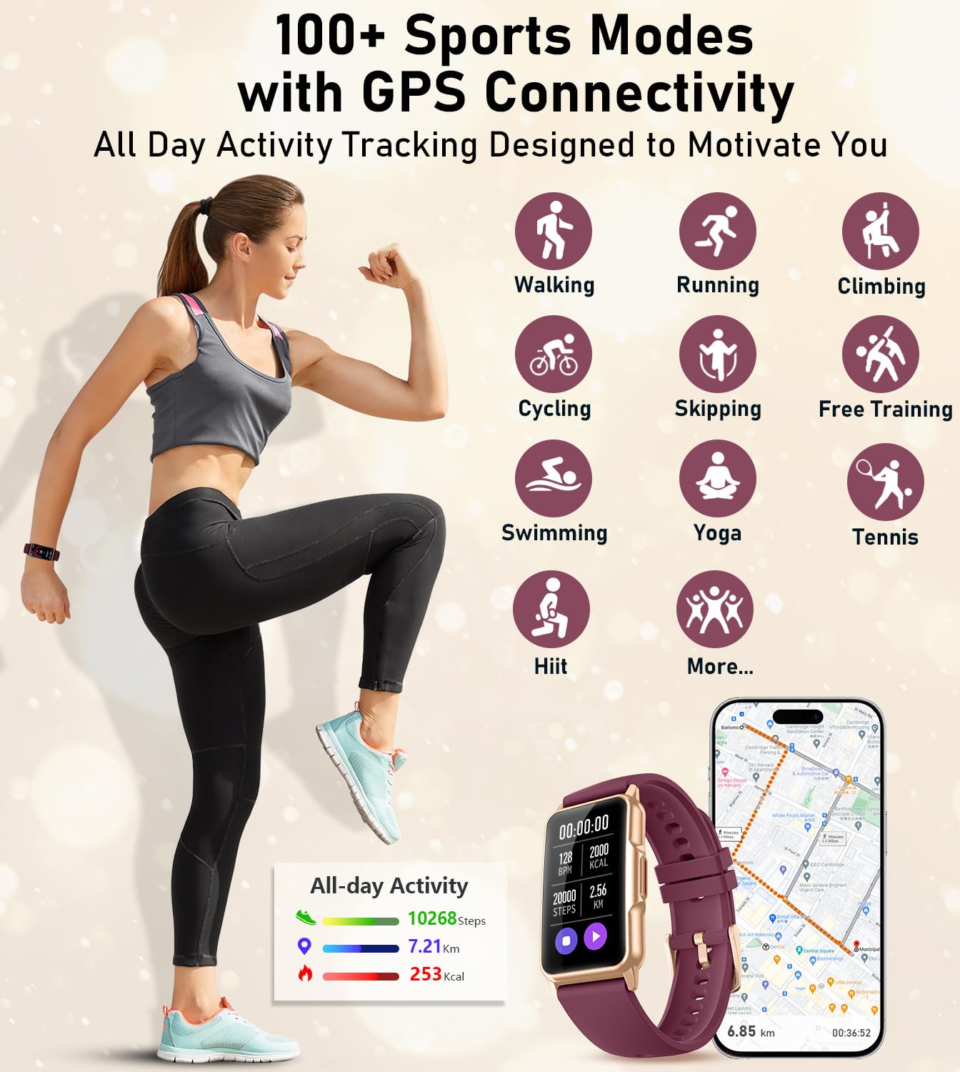 Smart Watch Health Fitness Tracker with 24/7 Heart Rate, Blood Oxygen Blood Pressure Sleep Monitor, 115 Sports Modes, Step Calorie Counter Pedometer IP68 Waterproof for Android and iPhone Women Men