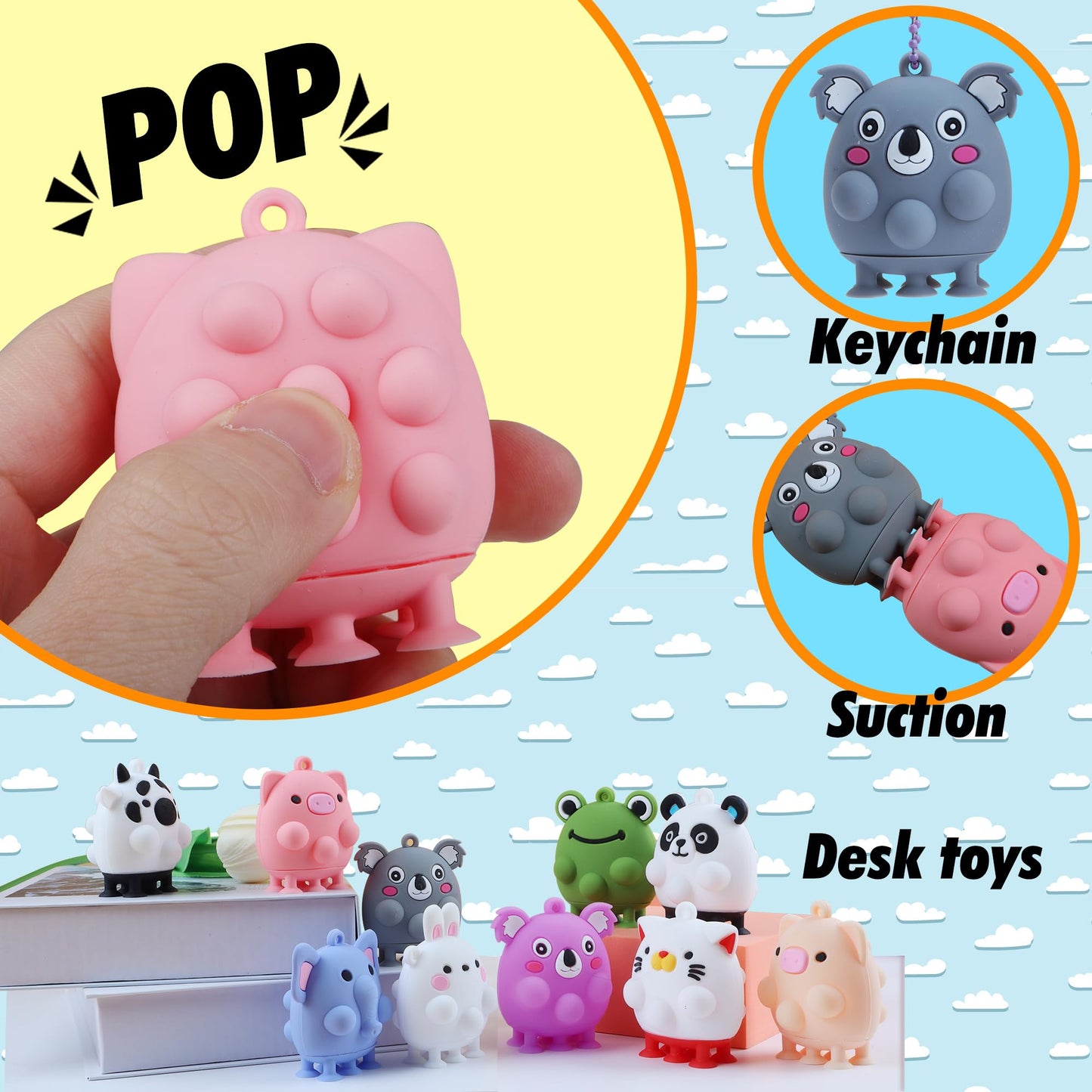 ChildFun 24 PCS Party Favors for Kids,3D Animal Pop Toys,Goodie Bags Stuffers for Kids,Pinata Stuffers Carnival Prizes,Fidget Toys Bulk,Prize for Classroom,Suction Toys for Toddlers