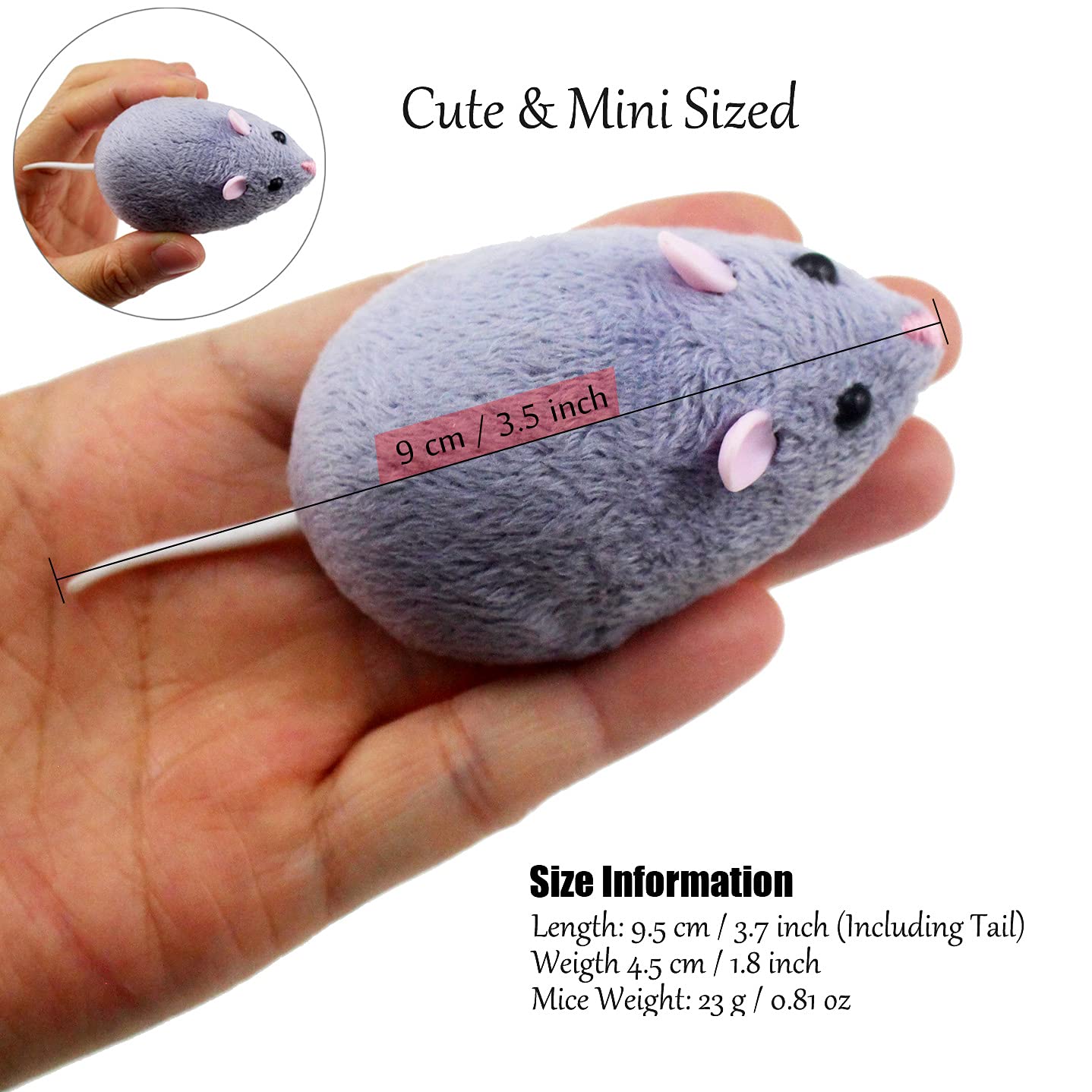 Tipmant Mini Sized RC Mice IR Remote Control Rat Mouse Animal Prank Joke Scary Trick Toys for Cat Dog Kids Christmas Birthday Gifts (Grey)