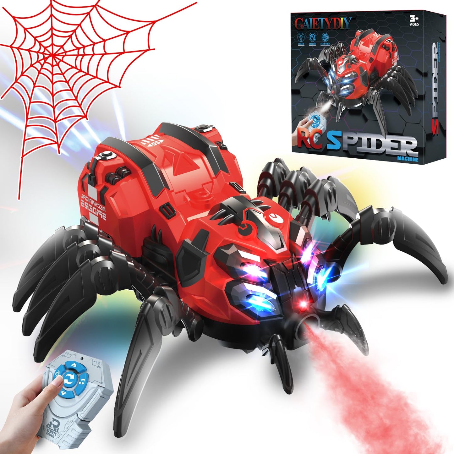 Remote Control Spider Toy, Robot Spider with 2.4 GHz Remote Controller, RC Spider Stunt Robot with Spray/Lights/Music, Realistic Spider Gift for Boys Girls, Halloween, Christmas, Toys for Party Prank