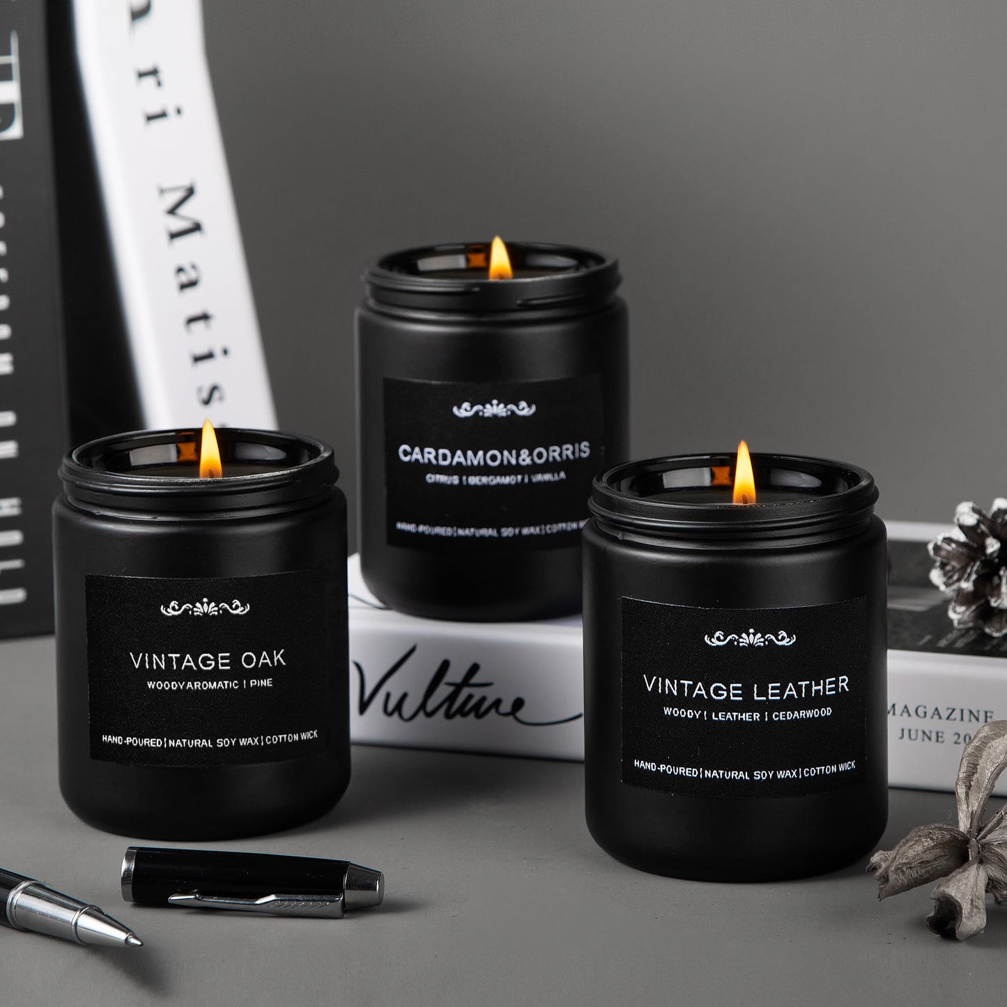 Scented Candles for Men, 6-Pack Candles for Home Scented, 42oz, 300 Hours Burning Time Long-Lasting Aroma — The Masculine Men Candle, Perfect for Boyfriend, Him, Father Aromatherapy Gift