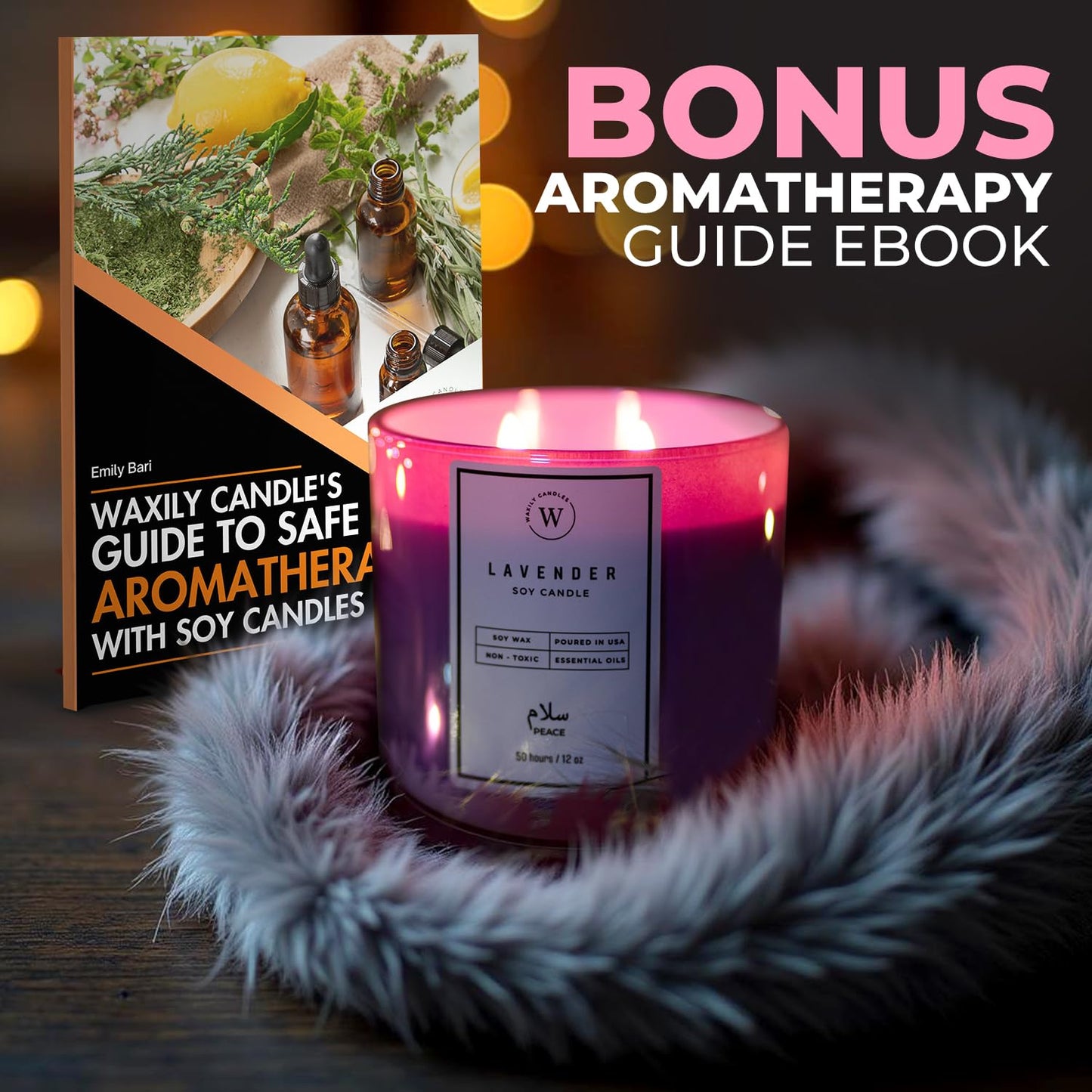 Waxily Lavender Soy Candle | Non Toxic Candles | Aromatherapy, Long Lasting, Glass Essential Oil Candle | Luxury Gift, Sleep Support, Calming Spa, Bedroom, Vegan, Clean Burning, Home Decor | 12oz