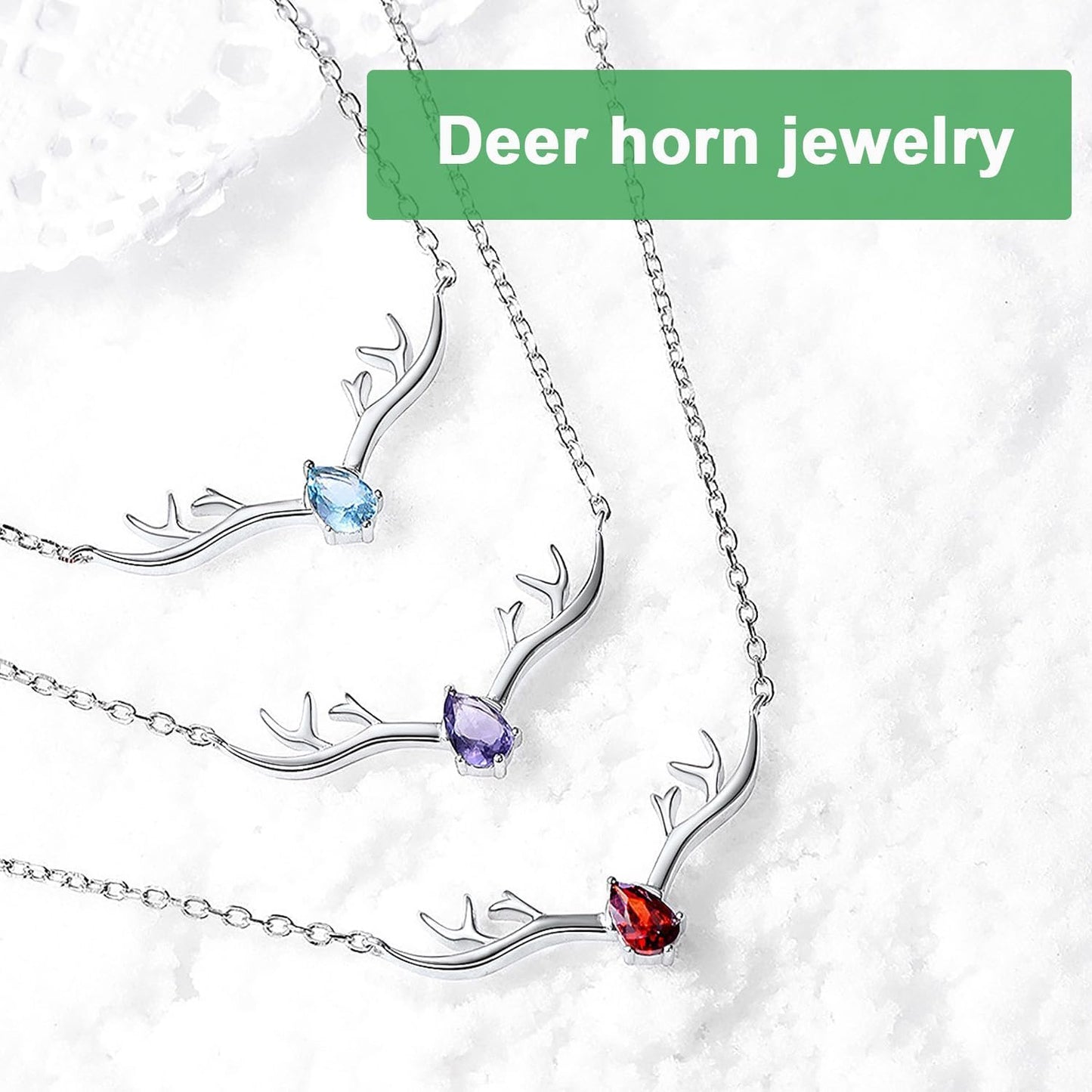 U7 Women Collar Necklace March Birthstone Aquamarine Jewelry Sterling Silver Lucky Reindeer Antler Necklace 16"-18"
