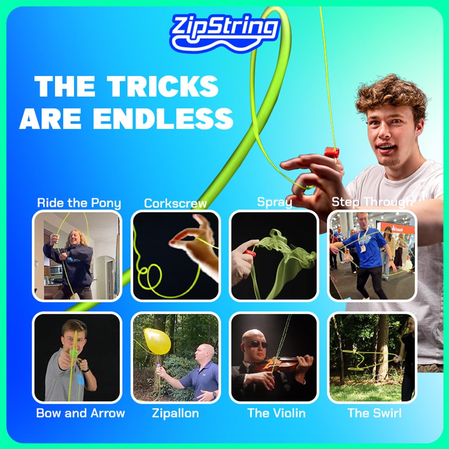 ZipString Original - As Seen on Shark Tank - Classic Rope Launcher Toy, Perfect for Kids & Adults - Fly a String Loop in The Air for Endless Tricks & Fun, Wonderment Awaits, Aesthetic Aqua